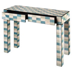 Light Blue Tone Multicolored Geometric Console Table with Drawers by Morici