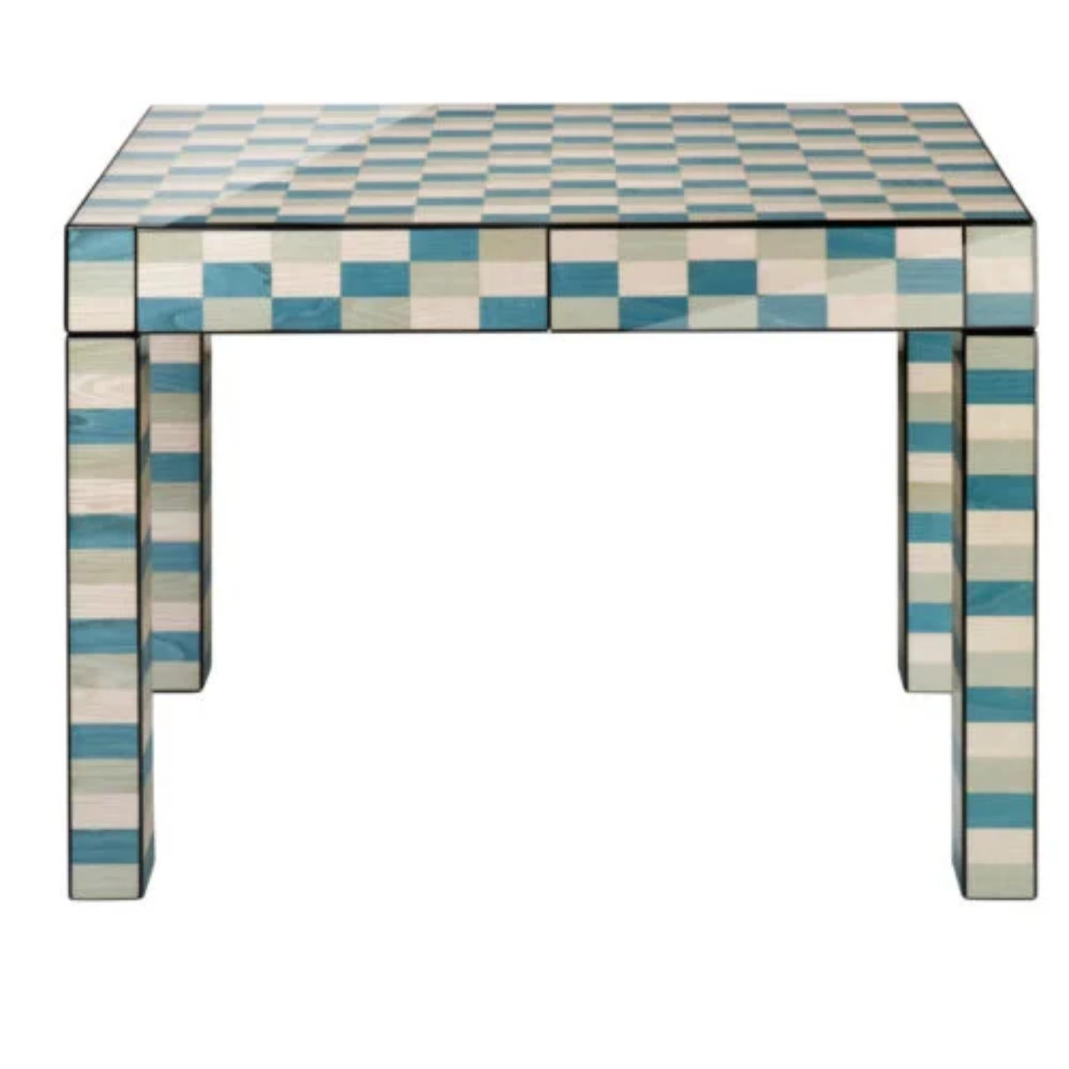 Venice Laguna Desk by Morici
Dimensions: W 113 x D 65 x H 77 cm, Drawers : 42×43 H6 covered in Alcantara.
Materials: Wood, black Alcantara, inlay veneer.
Finish : Gloss brushed polyester.

This desk will elegantly enhance any modern interior.