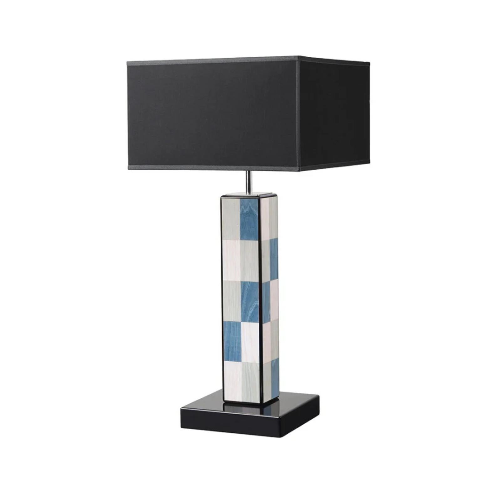 Venice Laguna Table Lamp by Morici
Dimensions: W 21 x D 21 x H 46 cm, Lampshade H 20 cm
Materials: Wood, inlay veneer.
Finish : Gloss brushed polyester.

With a clean, minimalist design, this table lamp will add refinement to a modern desk,