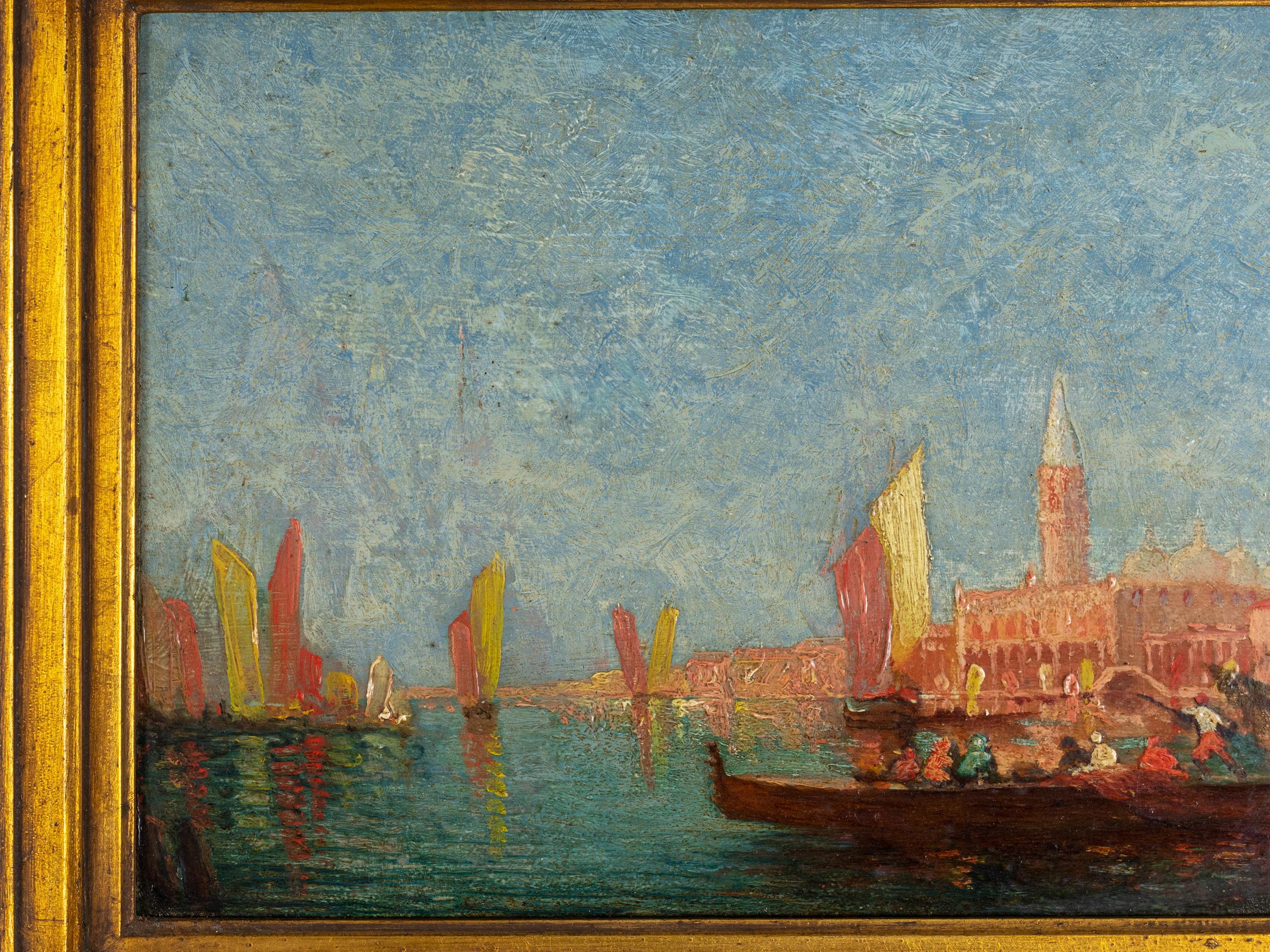 Baroque Venice Landscape of Venice and Channel with Boats Painting, 19th Century For Sale