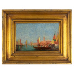 Paisaje de Venecia y Canal con Barcos Pintura, Siglo XIX