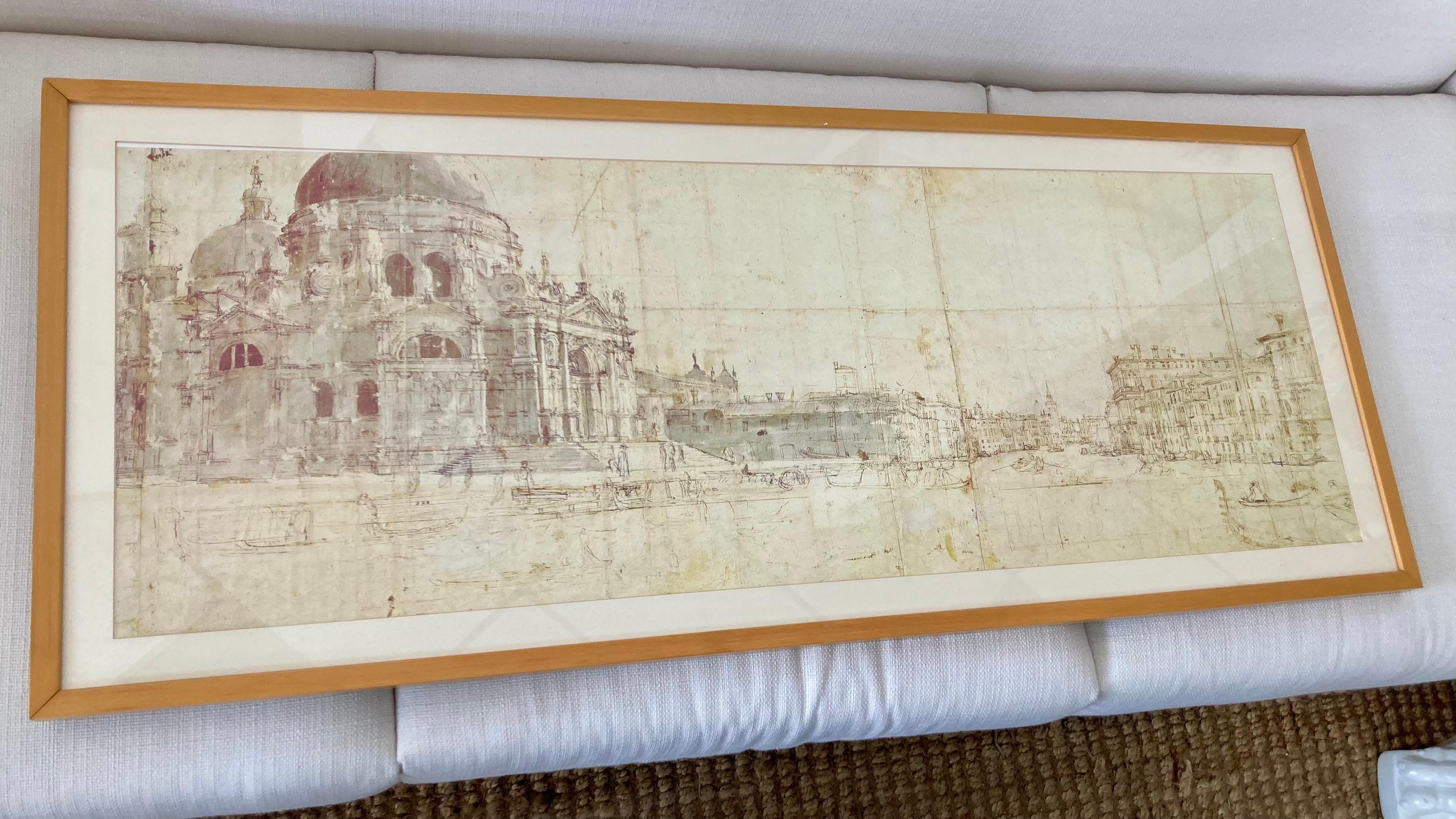 Mid-Century Modern Venice Large Scale Etching in Sepia Tone For Sale
