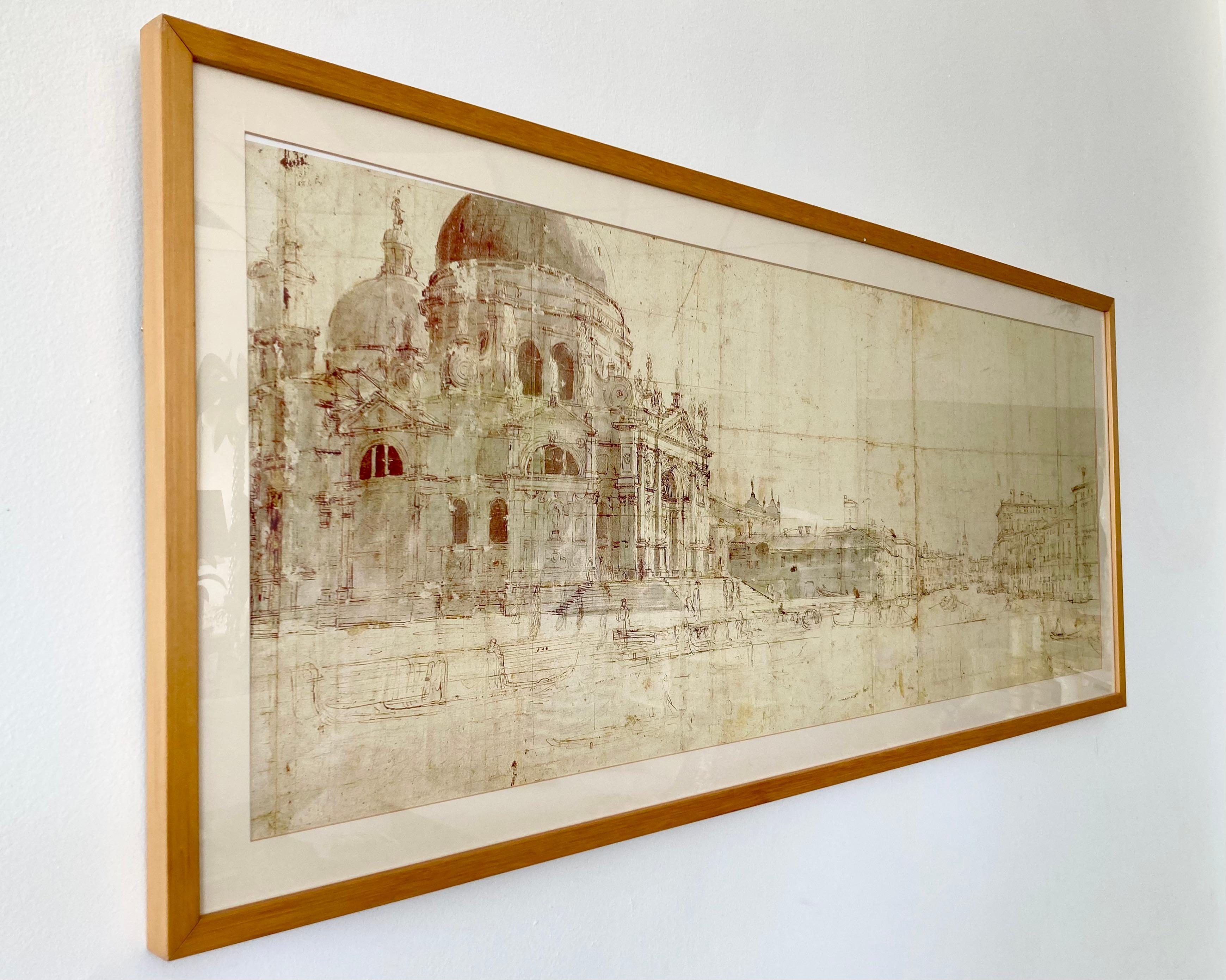 Italian Venice Large Scale Etching in Sepia Tone For Sale