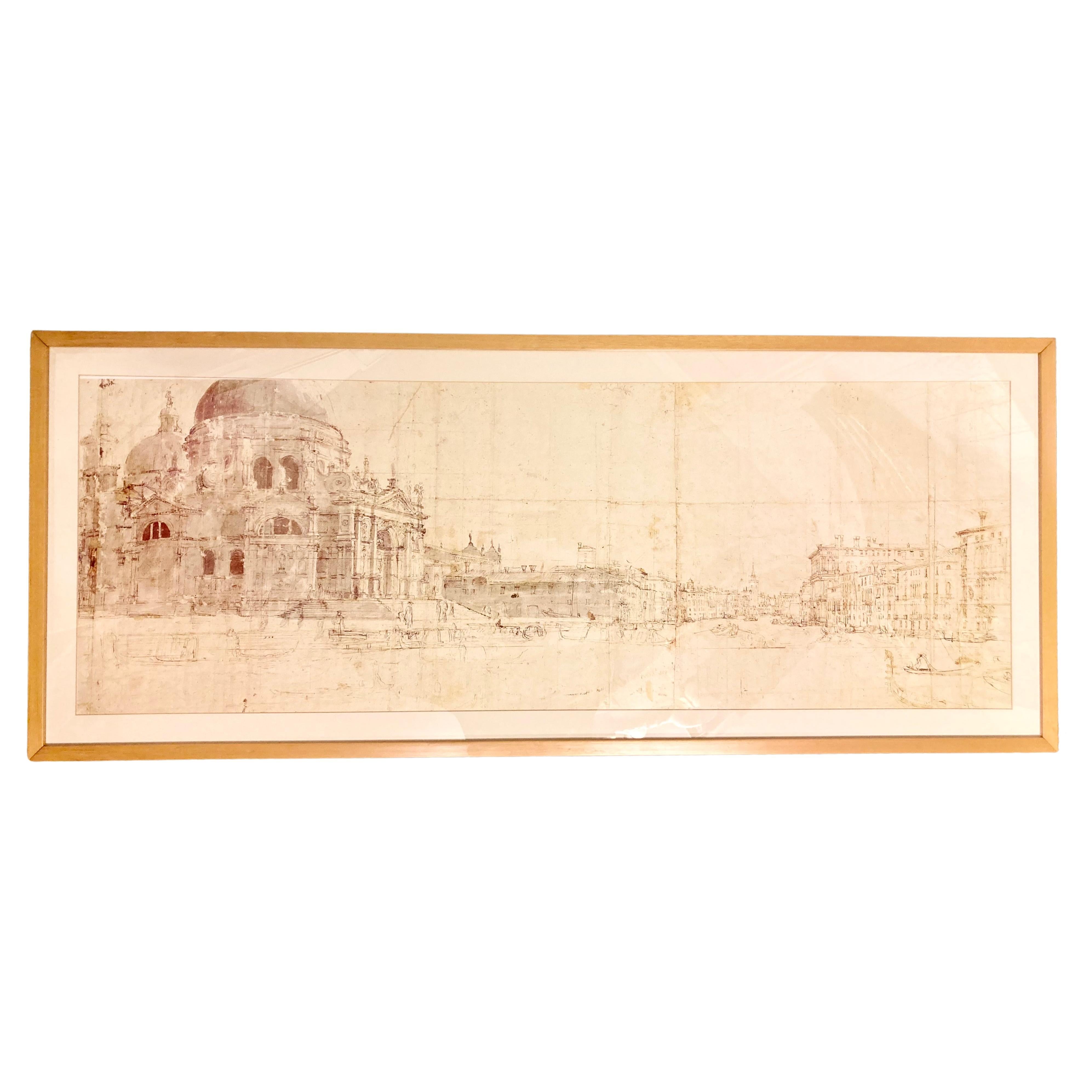 Venice Large Scale Etching in Sepia Tone For Sale