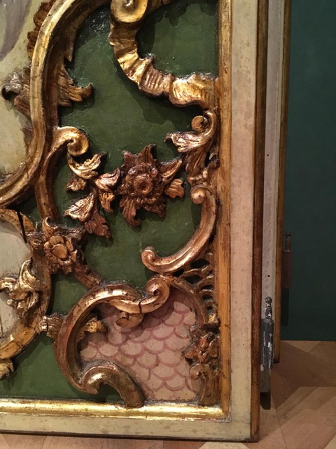 Venecia Finales del siglo XVIII Pareja de paneles barrocos lacados para puertas de madera 11