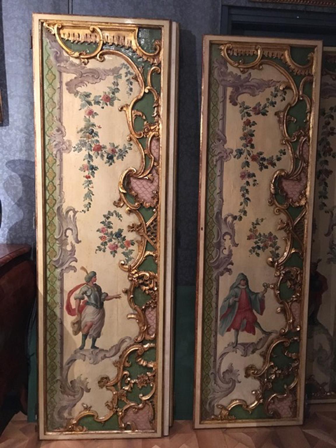 This wonderful pair of door panels are coming from the atelier of Andrea Urbani an Italian painter born in Venice in 1711 and living in the Venetian area, where he worked for the most important families of the country, by decorating their