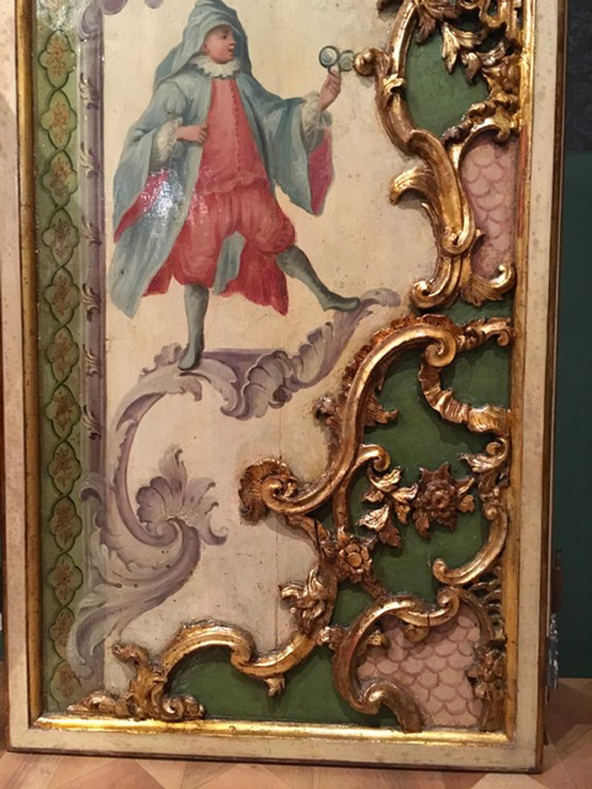 This wonderful pair of door panels are coming from the atelier of Andrea Urbani an Italian painter born in Venice in 1711 and living in the Venetian area, where he worked for the most important families of the country, by decorating their