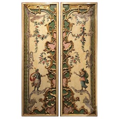 Venice Late 18th Century Pair of Lacquered Wooden Door Panels in Baroque Style
