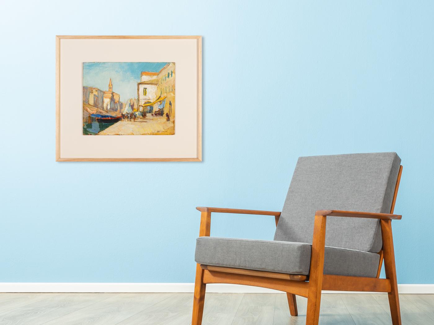 Expressionniste Huile sur panneau rigide de Venise, ciel bleu soleil d'été, expressionniste pittoresque en vente