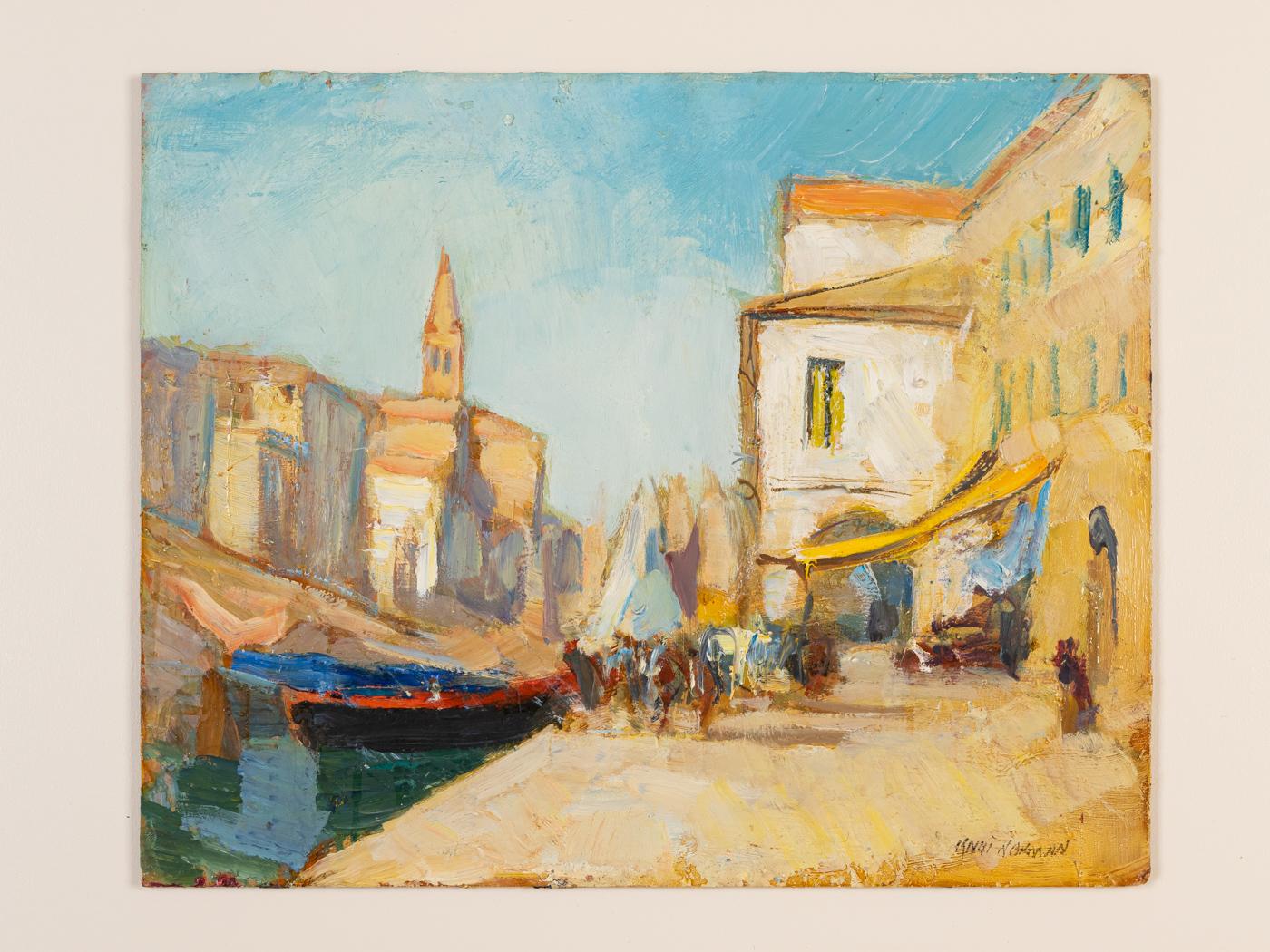 Suédois Huile sur panneau rigide de Venise, ciel bleu soleil d'été, expressionniste pittoresque en vente
