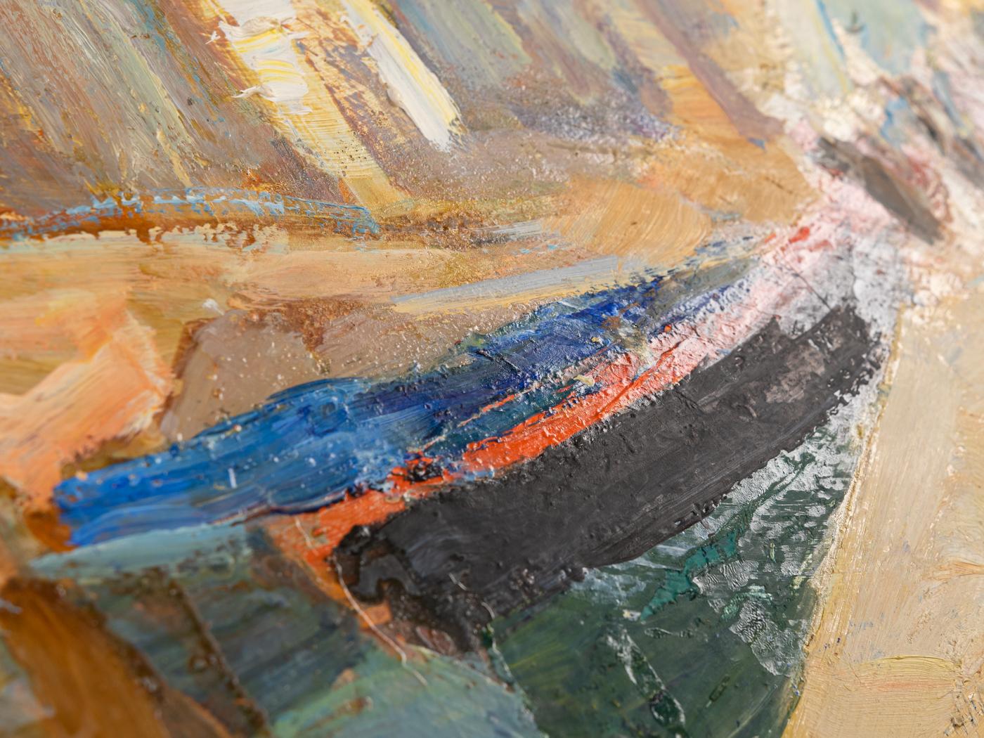 Huile sur panneau rigide de Venise, ciel bleu soleil d'été, expressionniste pittoresque Bon état - En vente à Neuss, NW