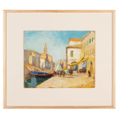  Huile sur panneau rigide de Venise, ciel bleu soleil d'été, expressionniste pittoresque