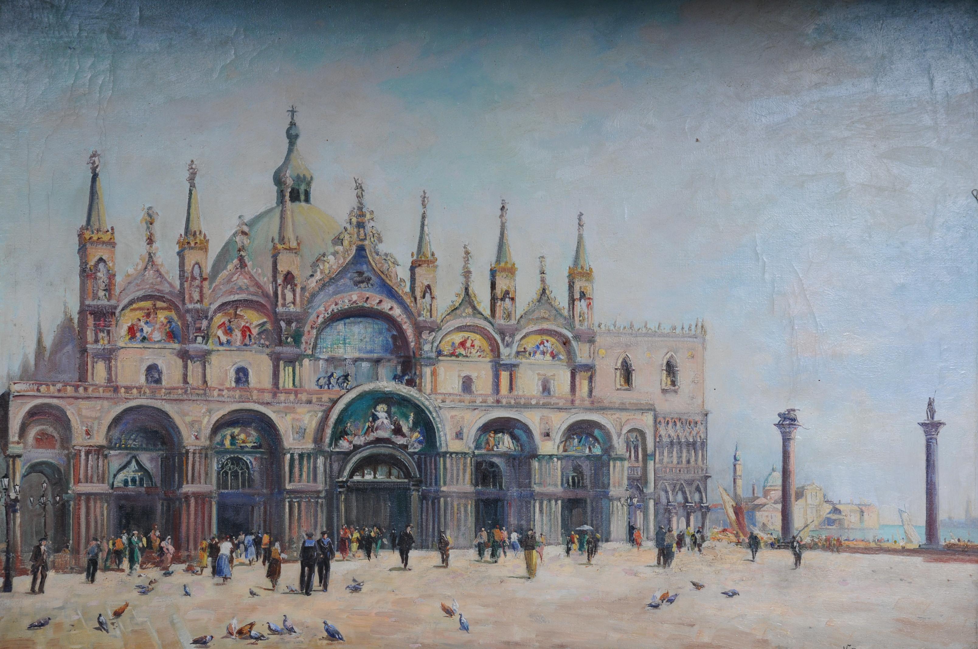 (S-204) 
Oil painting 
Illustration of Venice, 
circa 1920 
Sign V. Funiciello
Oil of canvas.