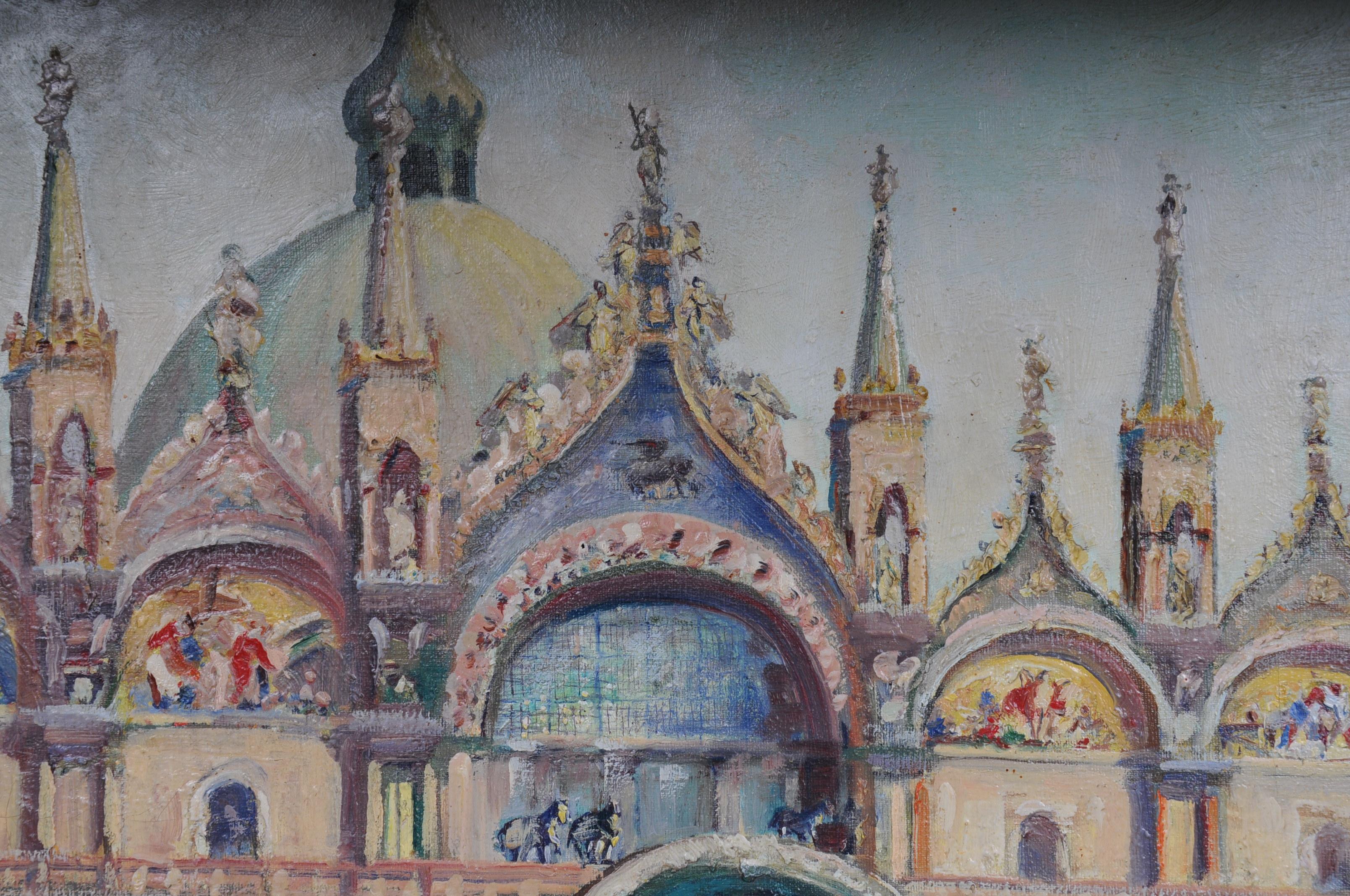 Venice Oil Painting Sign V. Funiciello, 1920 Italia im Zustand „Gut“ in Berlin, DE