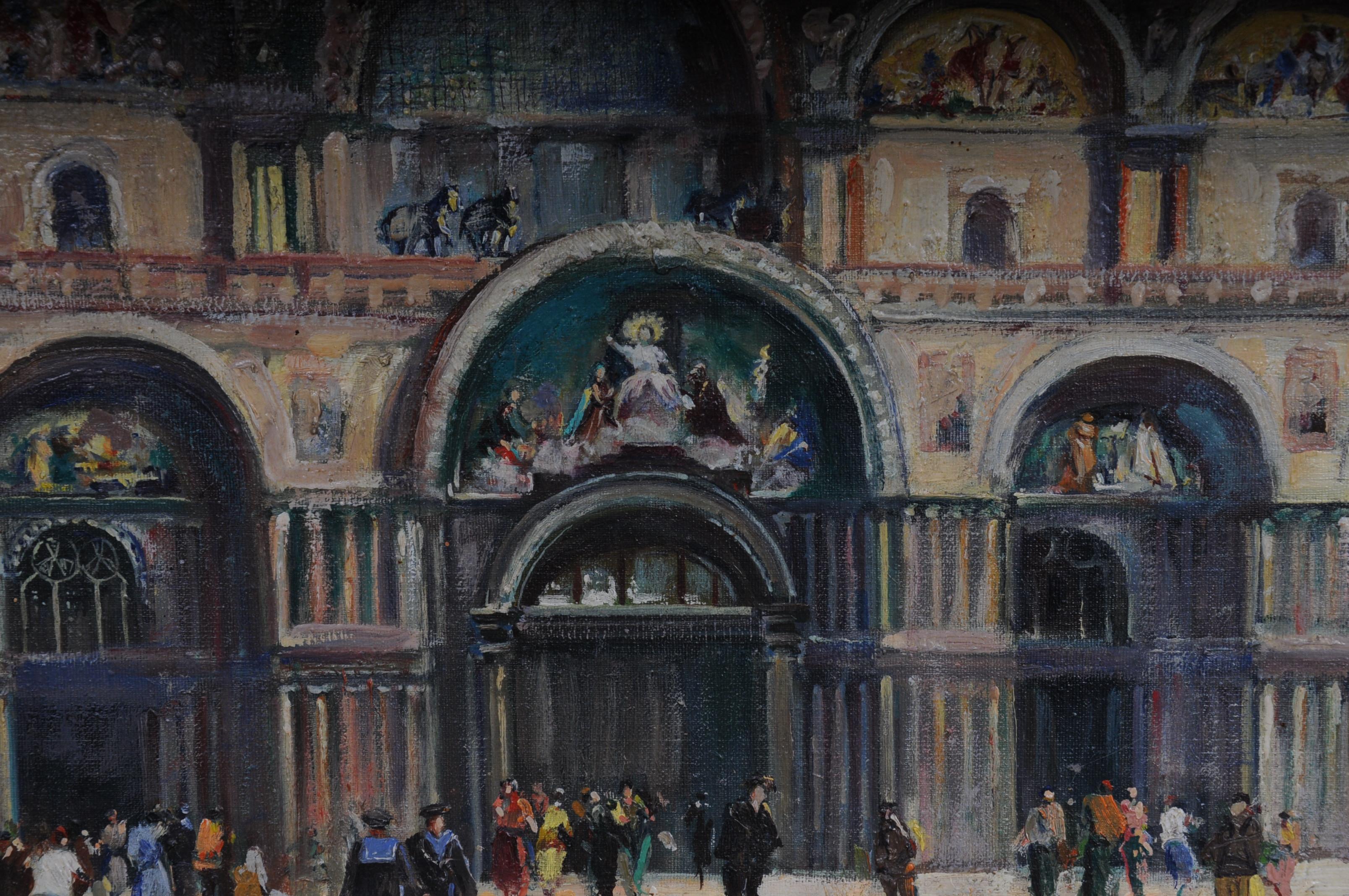 Canvas Venice Oil Painting Sign V. Funiciello, 1920 Italia