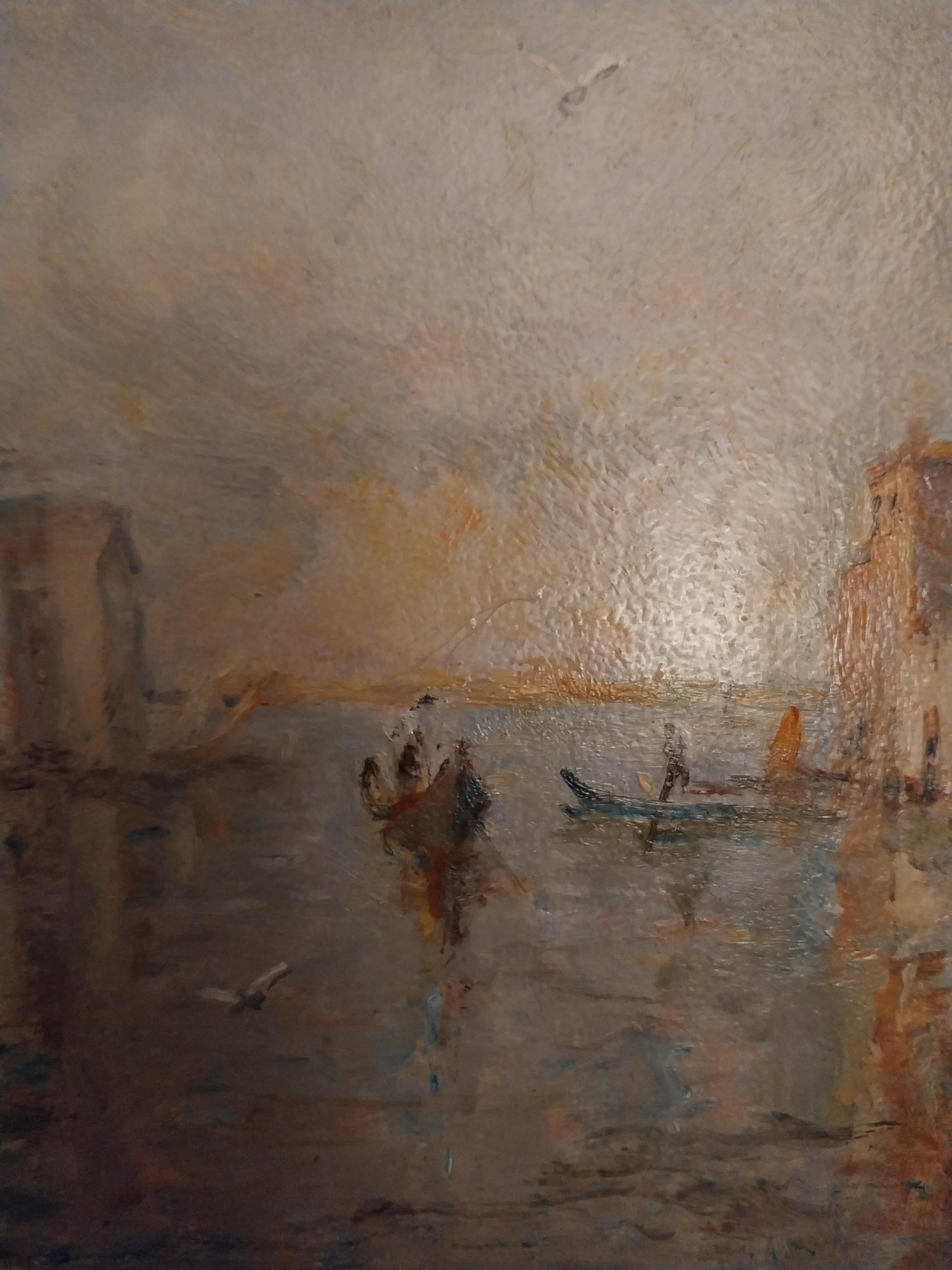Venecia Pintura al óleo Escena del canal veneciano siglo XX en venta