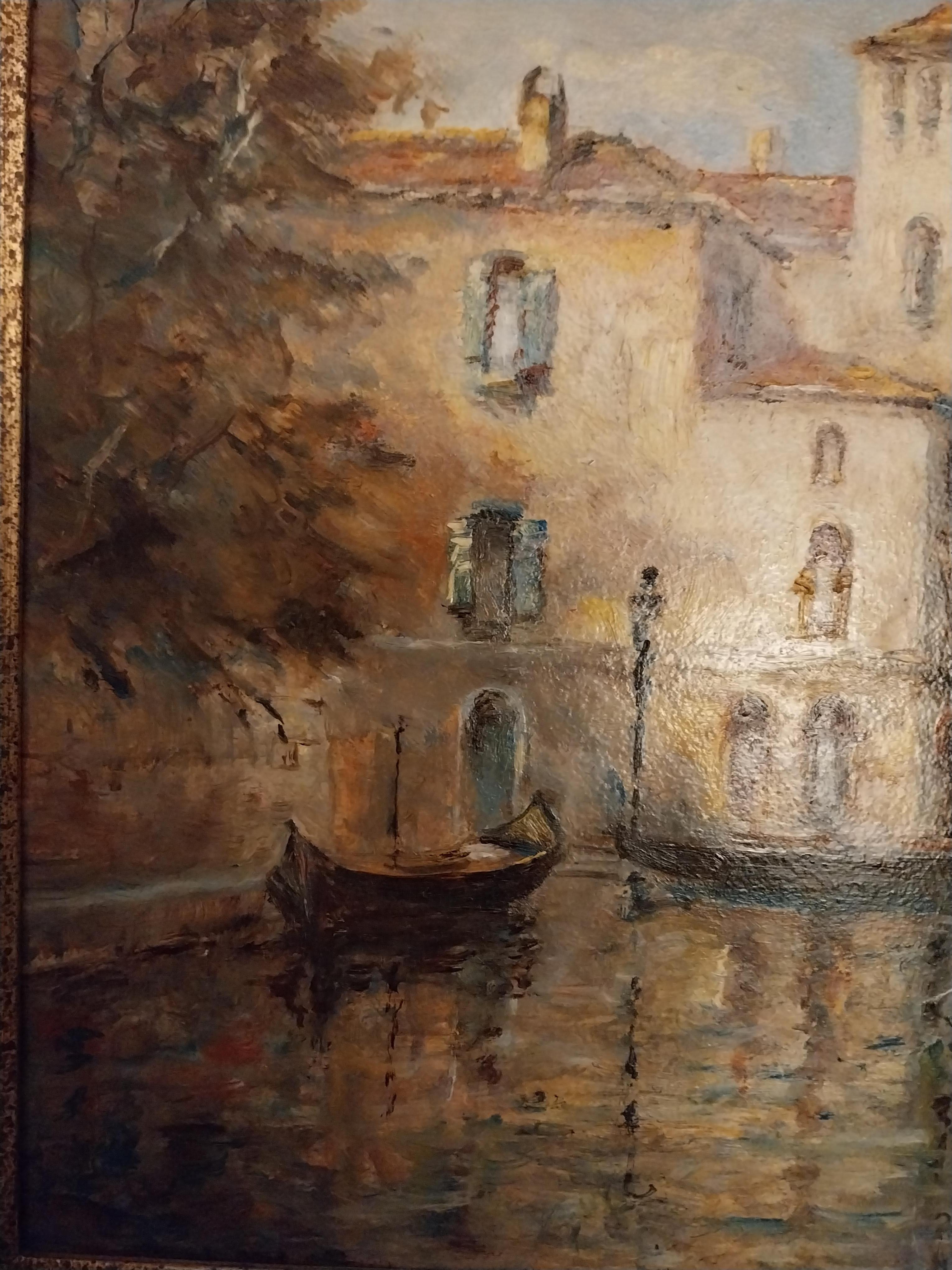 Venecia Pintura al óleo Escena del canal veneciano en venta 1