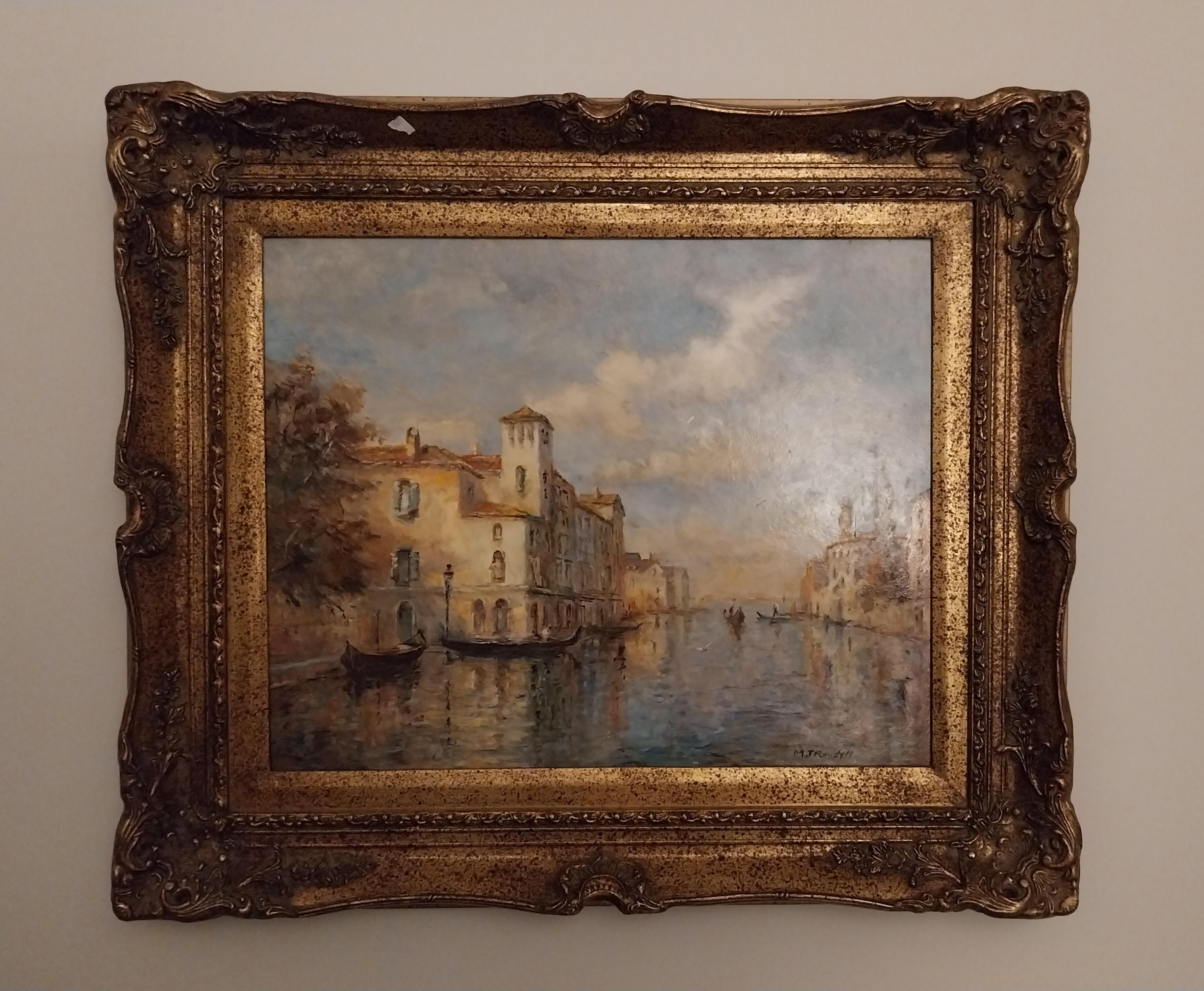 Venecia Pintura al óleo Escena del canal veneciano en venta 2