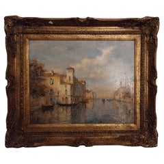Pittura a olio di Venezia Scena di canale veneziano