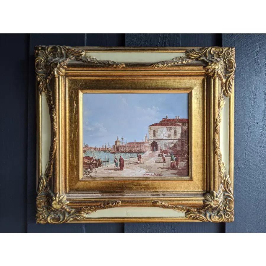 Mid-Century Modern Venice Painting in Gilt Frame (Italy) For Sale