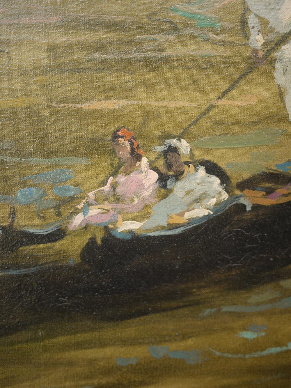 Venice Painting with Gondolas, Cosimo Privato, 1950 In Excellent Condition In Vo', Veneto