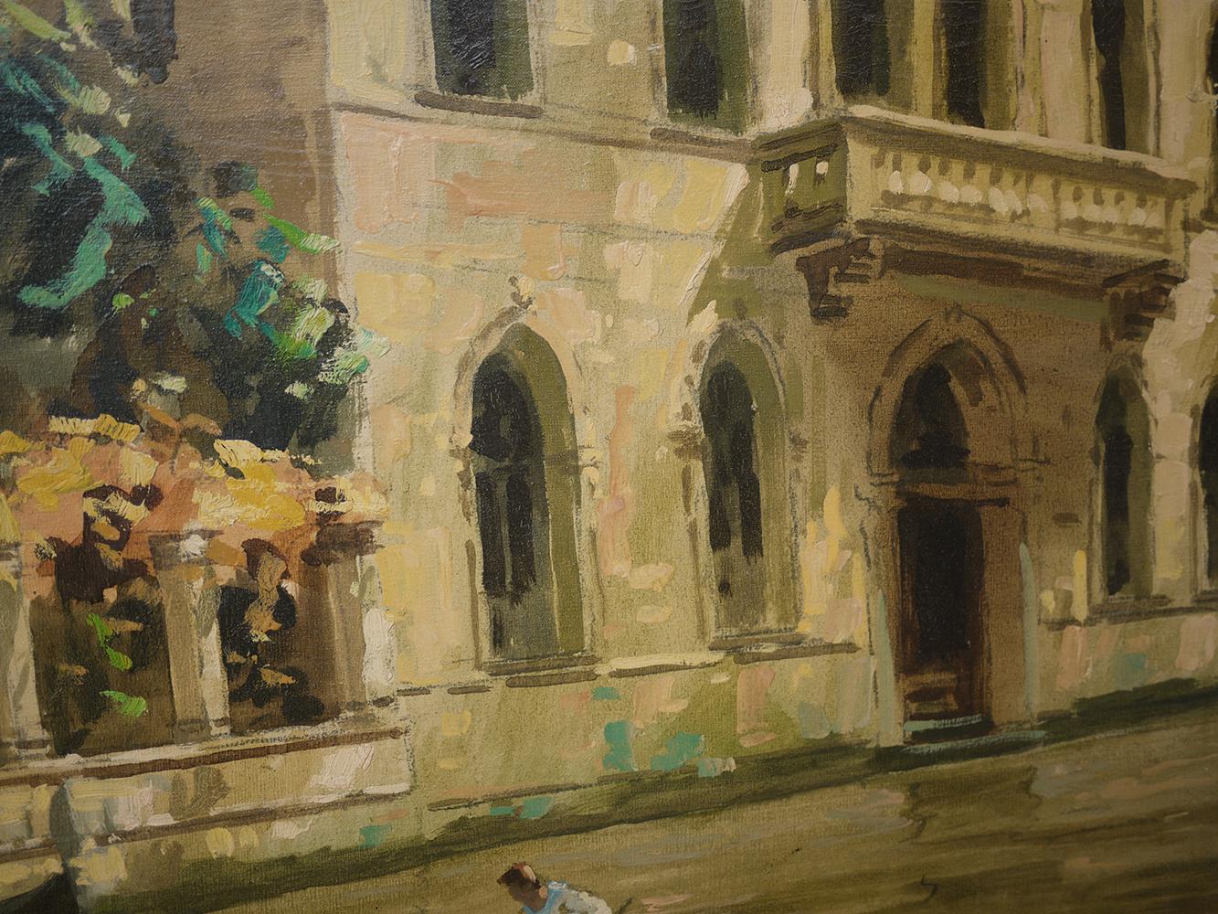 Mid-20th Century Venice Painting with Gondolas, Cosimo Privato, 1950