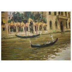 Venice Painting with Gondolas, Cosimo Privato, 1950