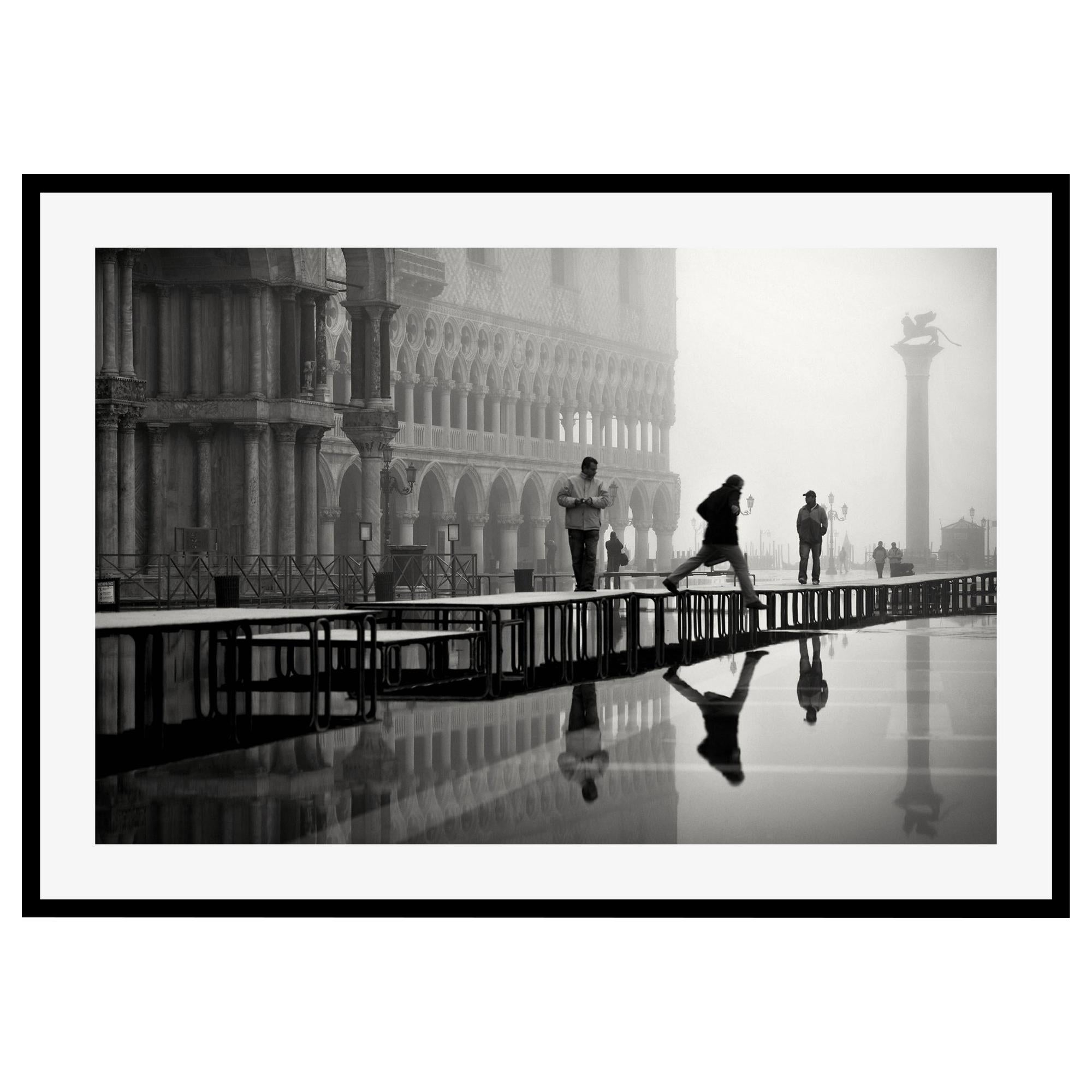 Venice Piazzetta Acqua Alta, Black and White Fine Art Print by Rainer Martini For Sale