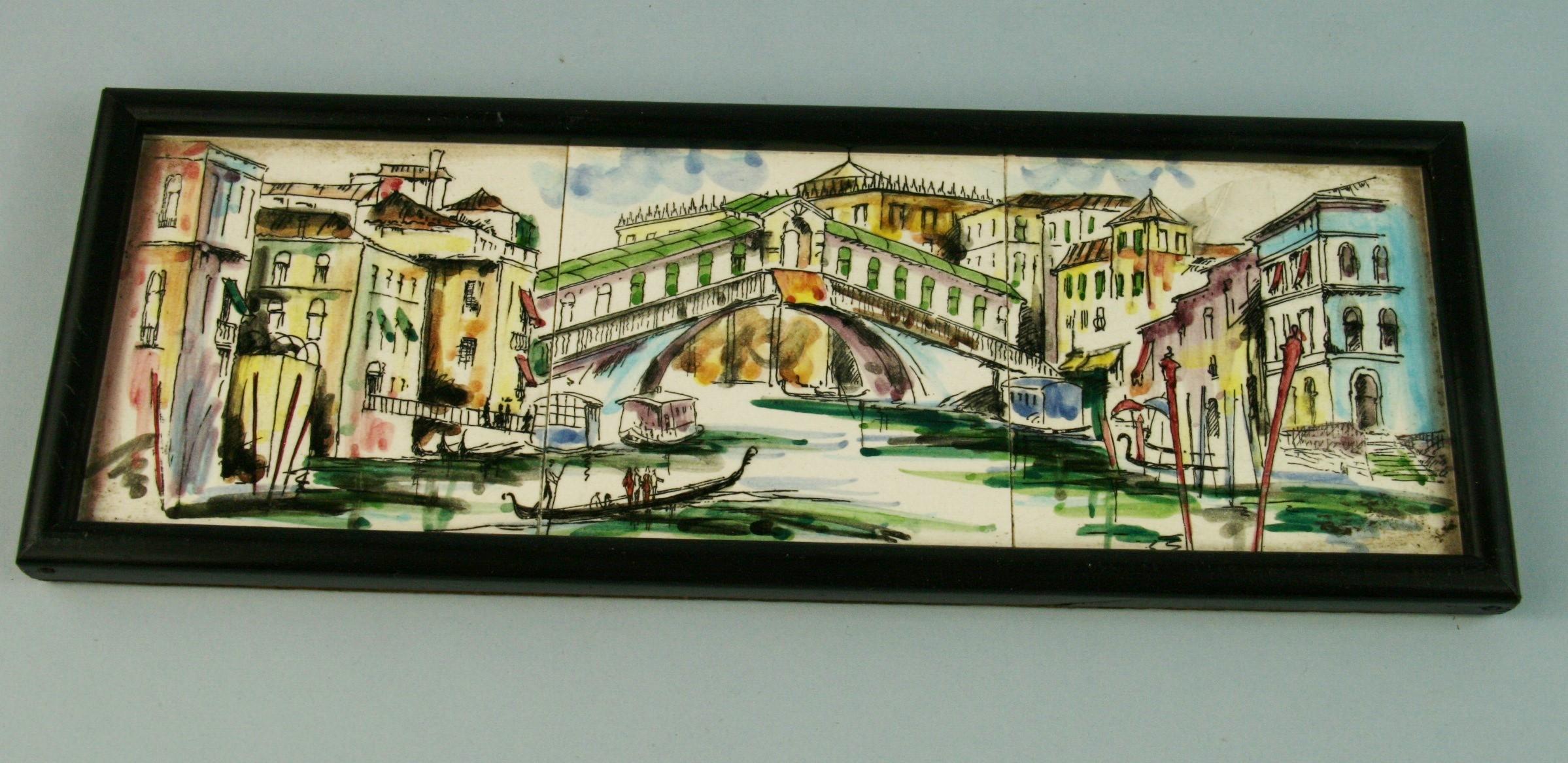 3-492 Rialto bridge Venice hand painted tiles wall plaque.