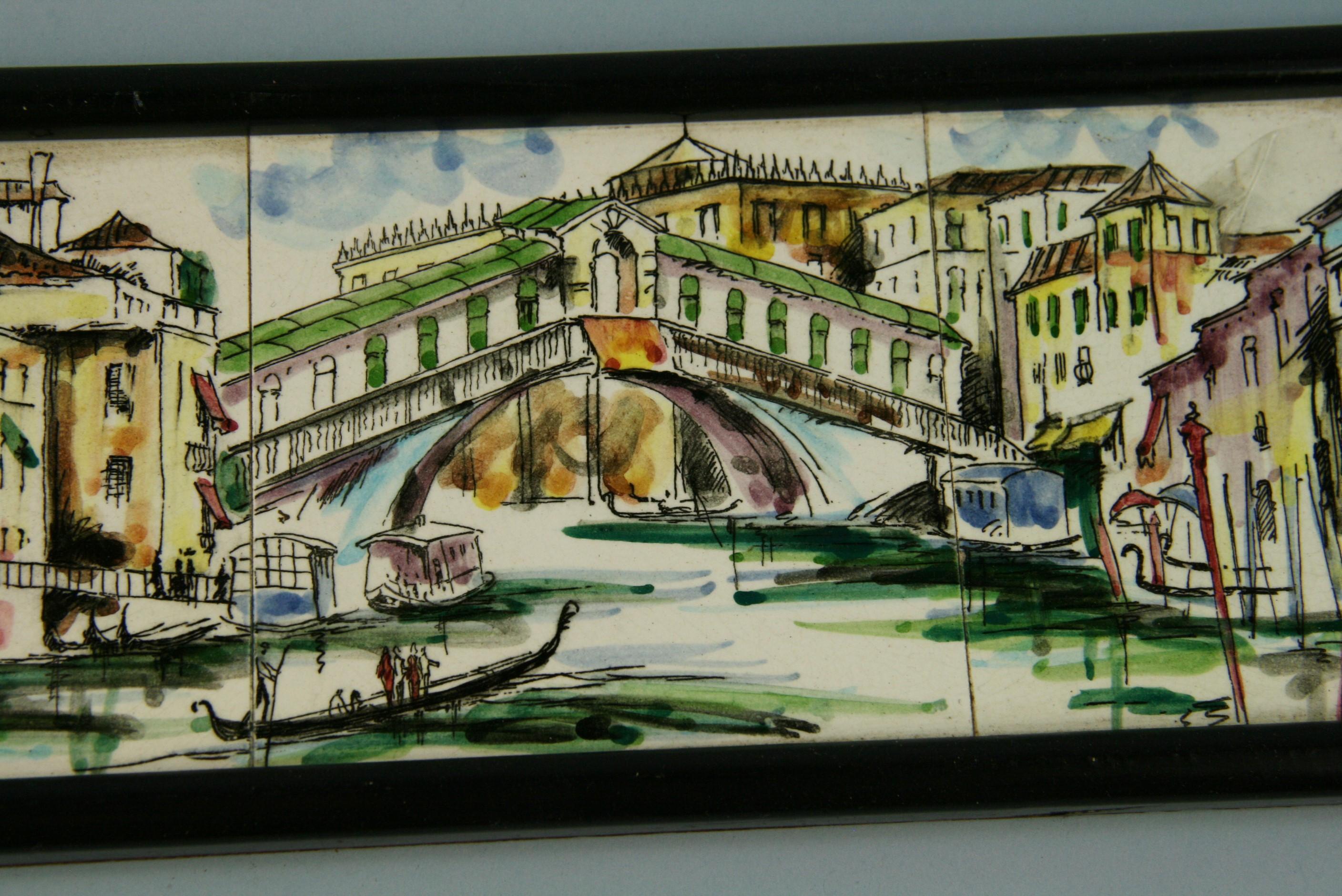 Venice Rialto Bridge Hand Painted Tiles Folk Art Plaque 2