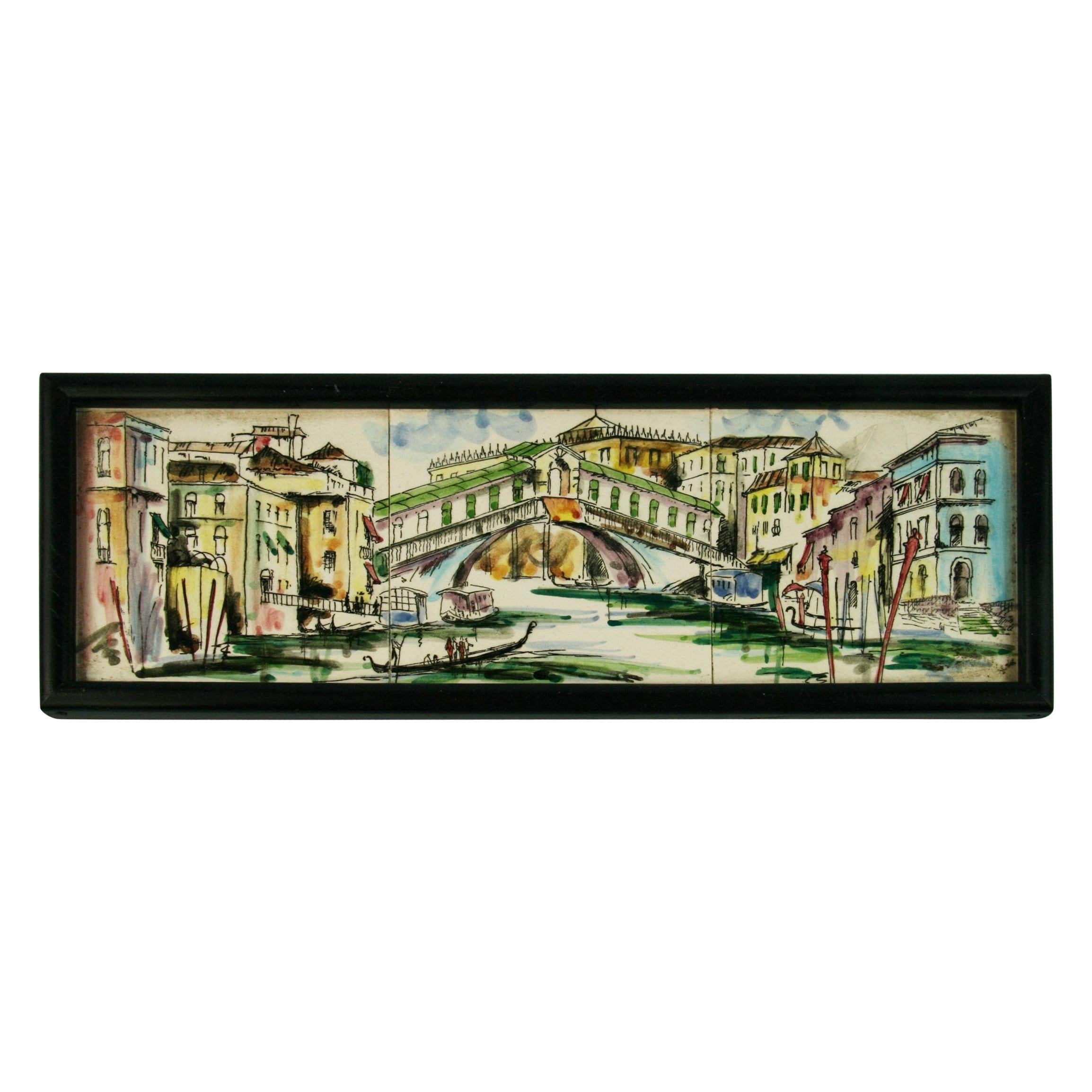 Venice Rialto Bridge Hand Painted Tiles Folk Art Plaque