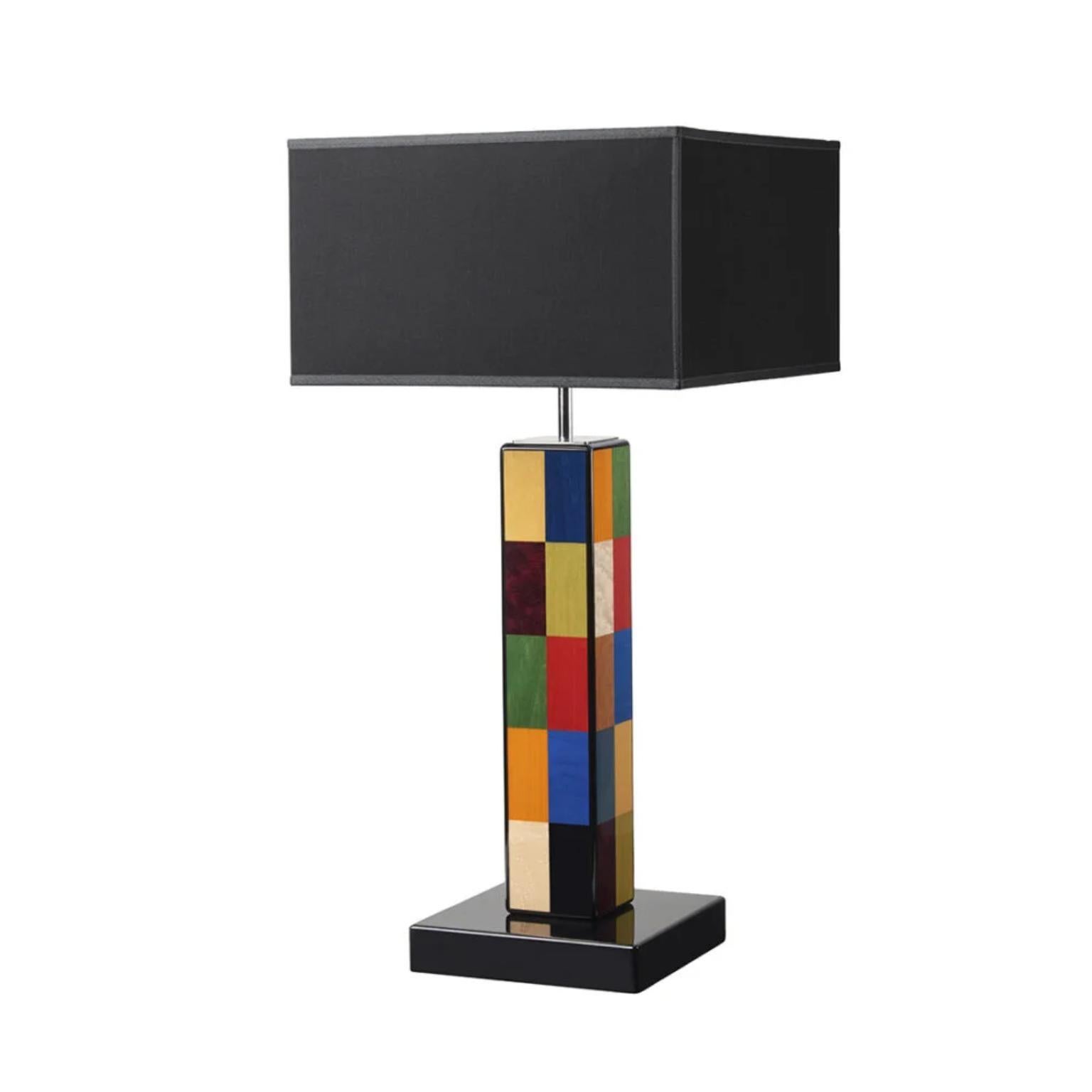 Venice Rialto Table Lamp by Morici
Dimensions: W 21 x D 21 x H 46 cm, Lampshade H 20 cm
Materials: Wood, inlay veneer.
Finish : Gloss brushed polyester.

With a clean, minimalist design, this table lamp will add refinement to a modern desk,