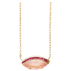 Venice, Rose Quartz and Ruby, yellow gold, neckless, marquise
