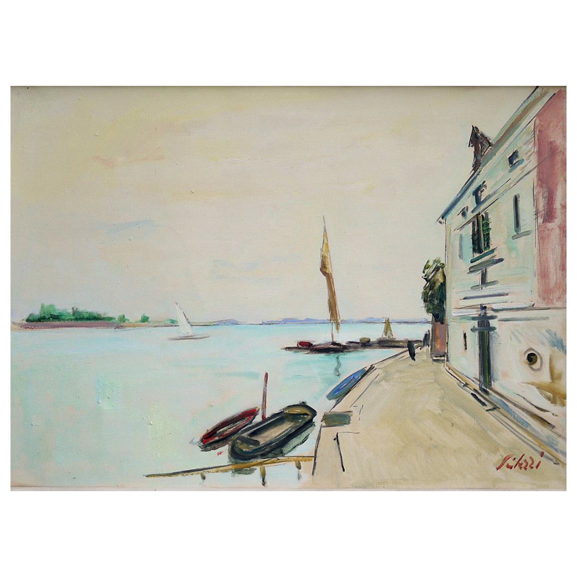 Venice, Seibezzi Fioravante Oil on Canvas Painting, 1950