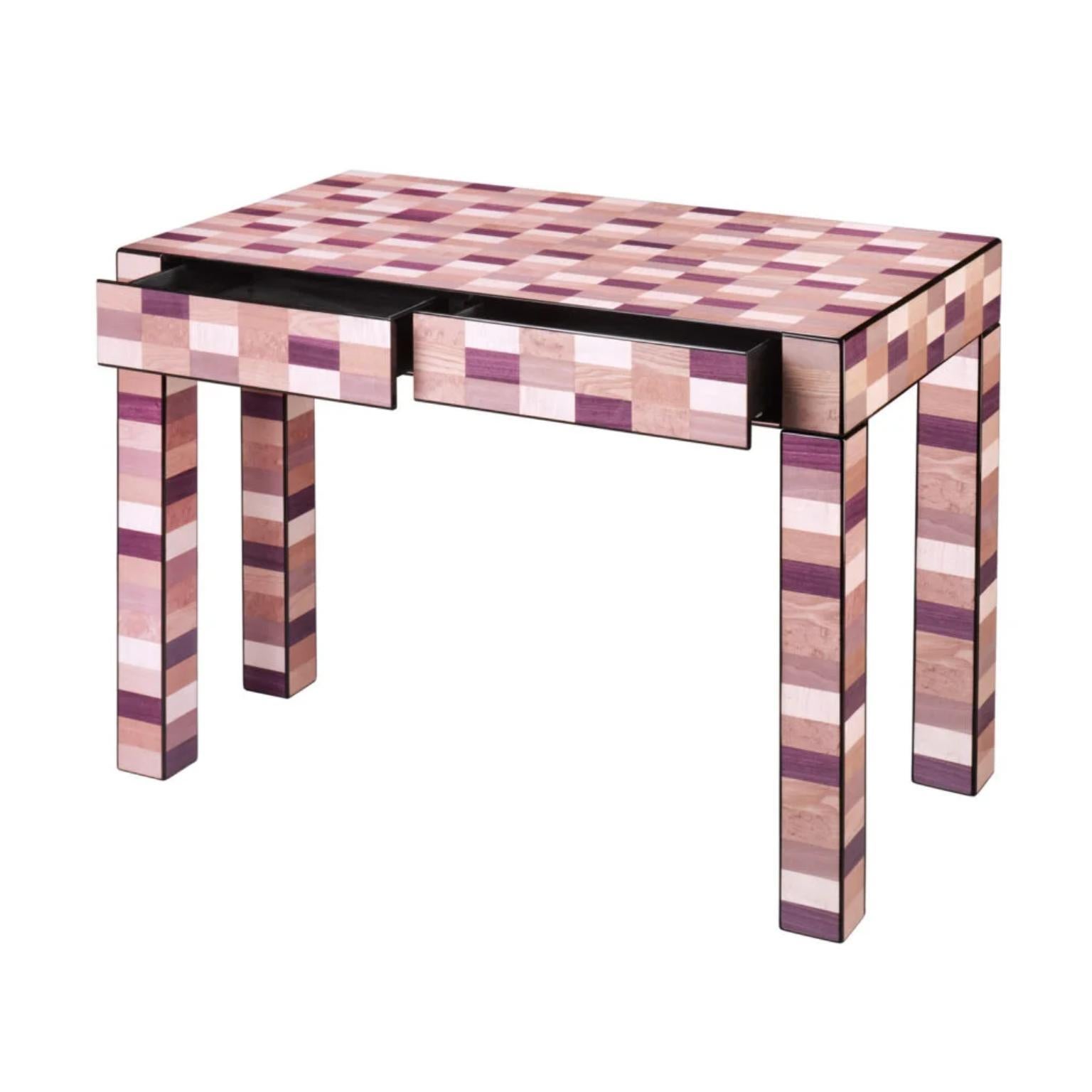 Venice Sestiere Desk by Morici
Dimensions: W 113 x D 65 x H 77 cm, Drawers : 42×43 H6 covered in Alcantara.
Materials: Wood, black Alcantara, inlay veneer.
Finish : Gloss brushed polyester.

This desk will elegantly enhance any modern interior.