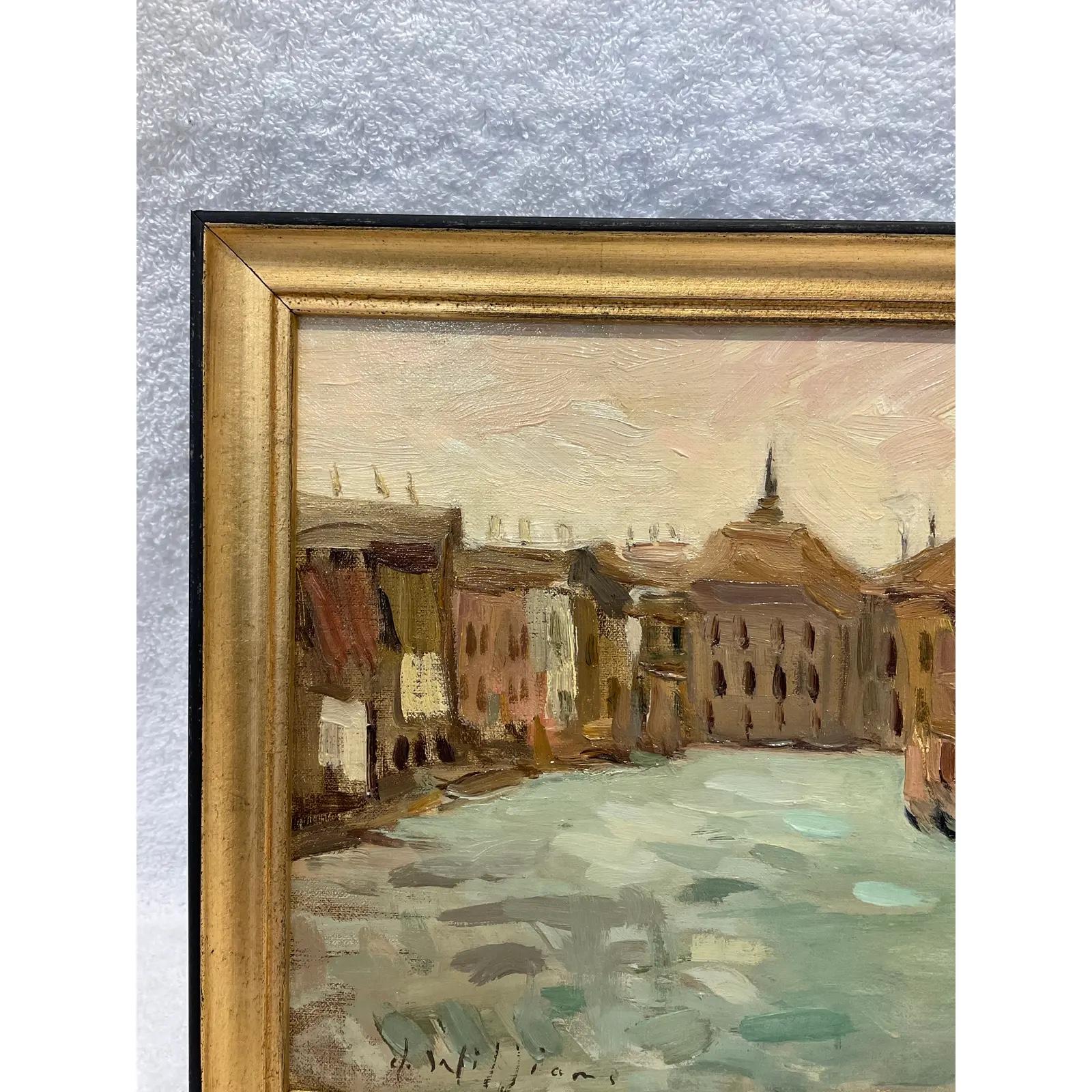 This is a lovely original oil painting of Venice, Italy, featuring one of the many streams that calmly flow through town this artist does such an amazing job, making her art look 19th century.