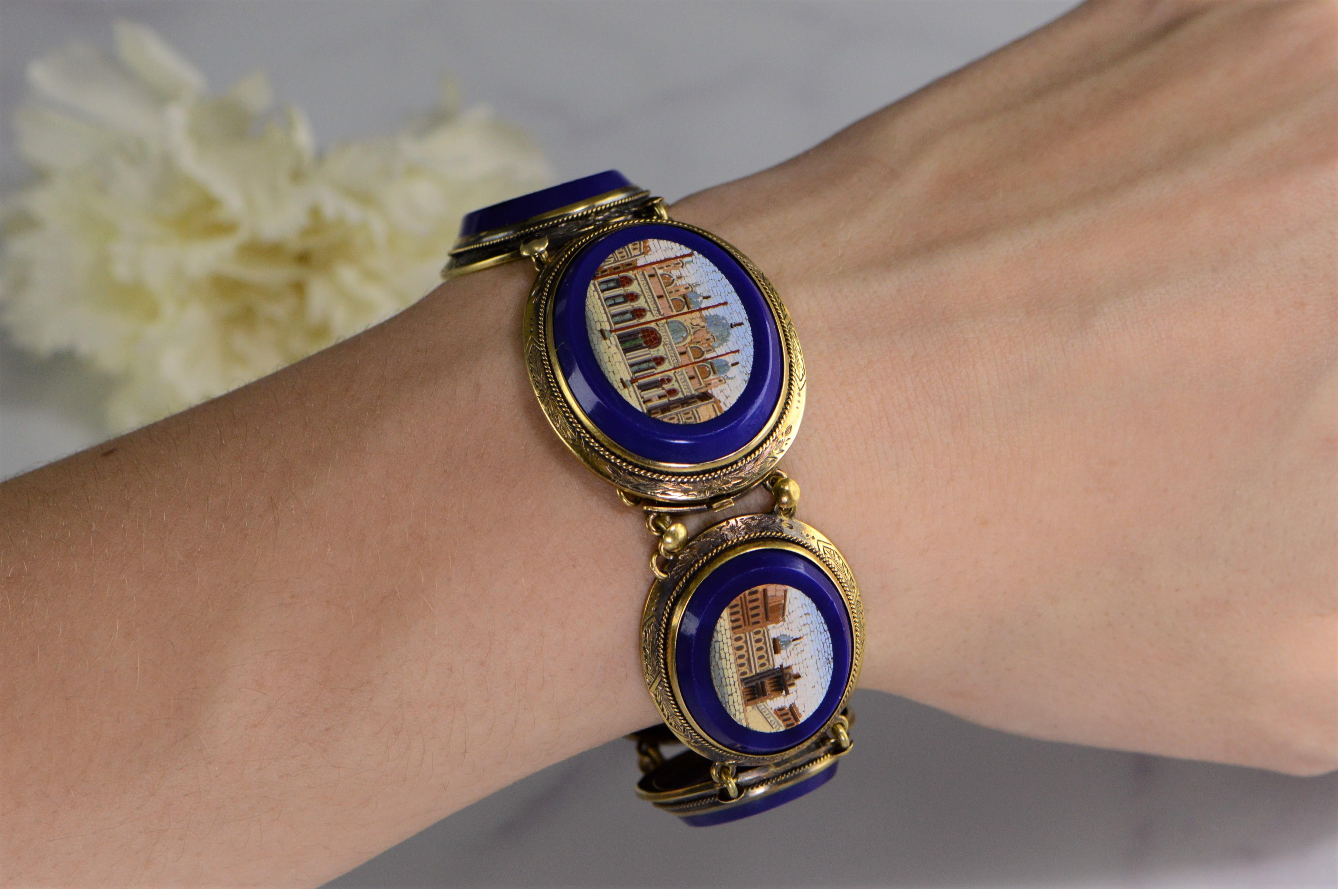 Venice Venetian Italy Micro Mosaic Gold Bracelet For Sale 2