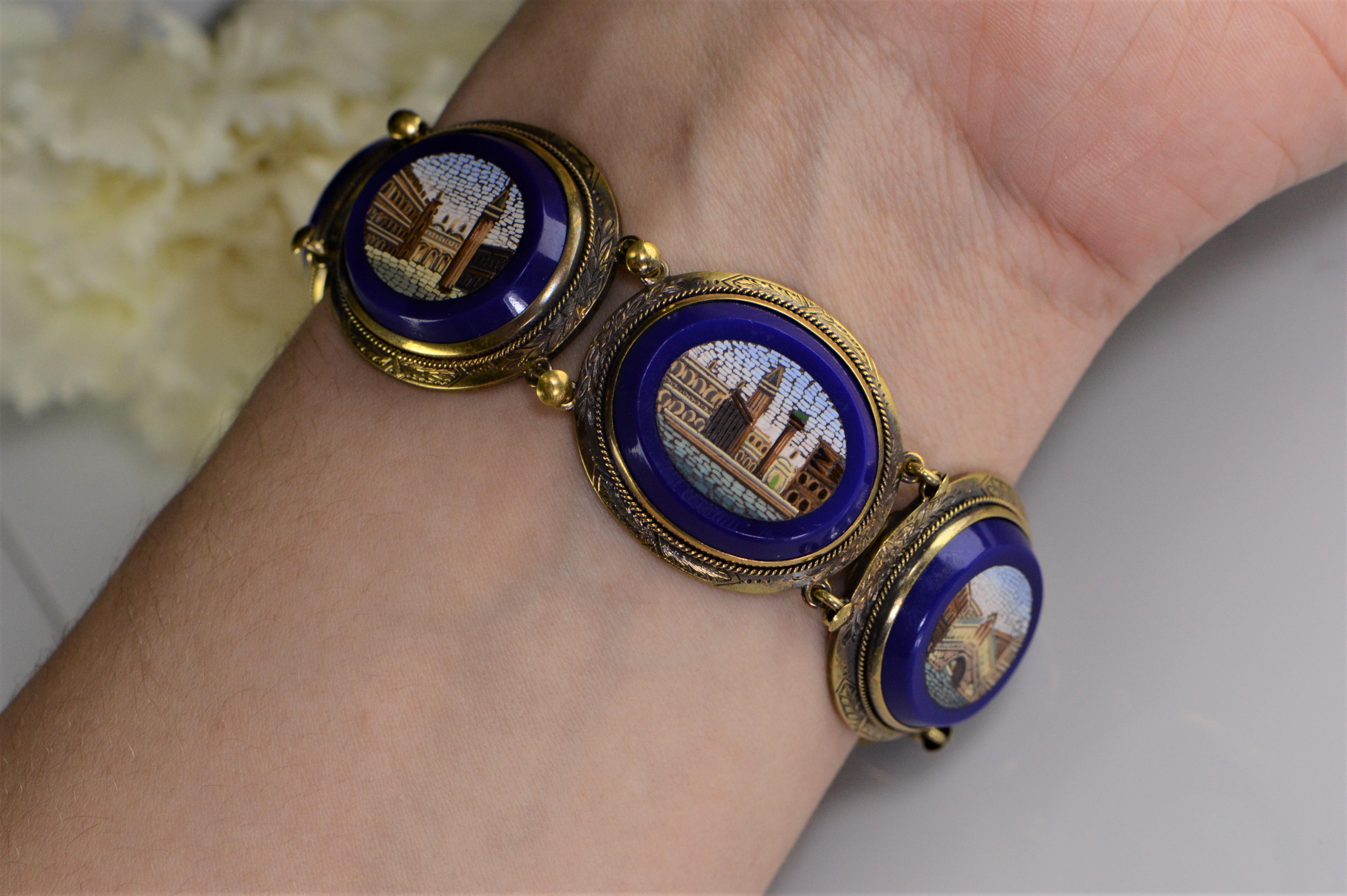 Venice Venetian Italy Micro Mosaic Gold Bracelet For Sale 3