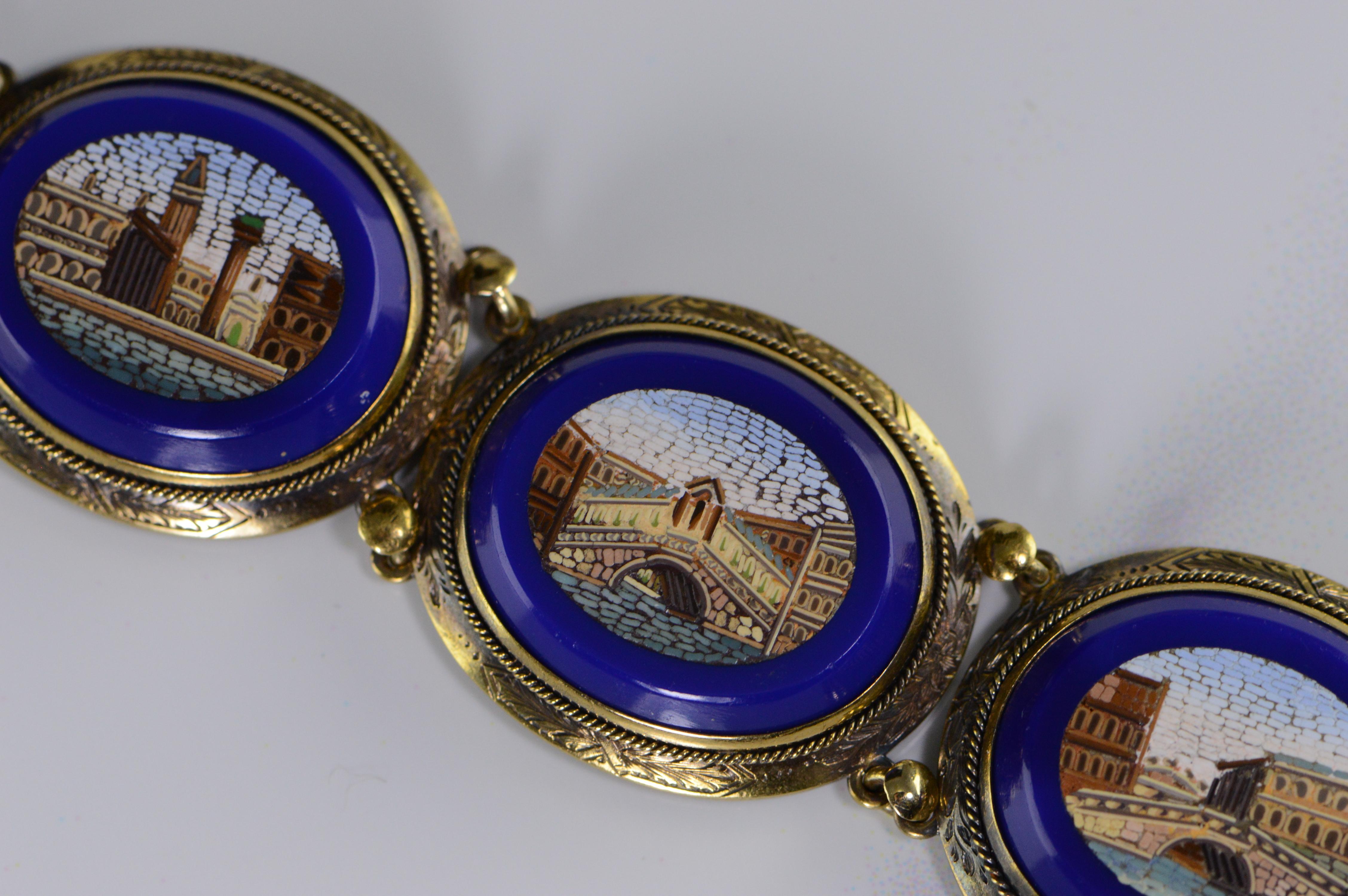 Women's Venice Venetian Italy Micro Mosaic Gold Bracelet For Sale