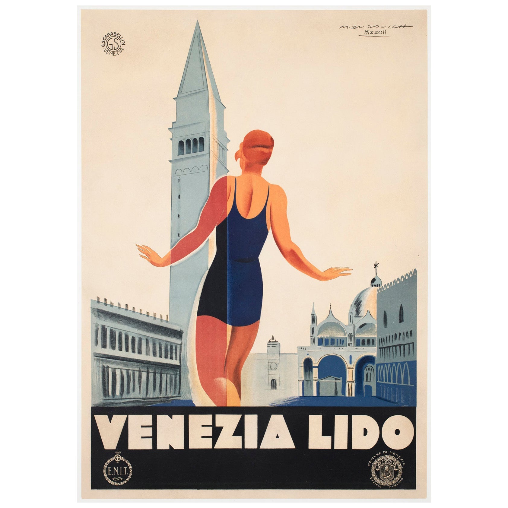 Venice Venezia Lido c1930 Italian ENIT Travel Advertising Poster