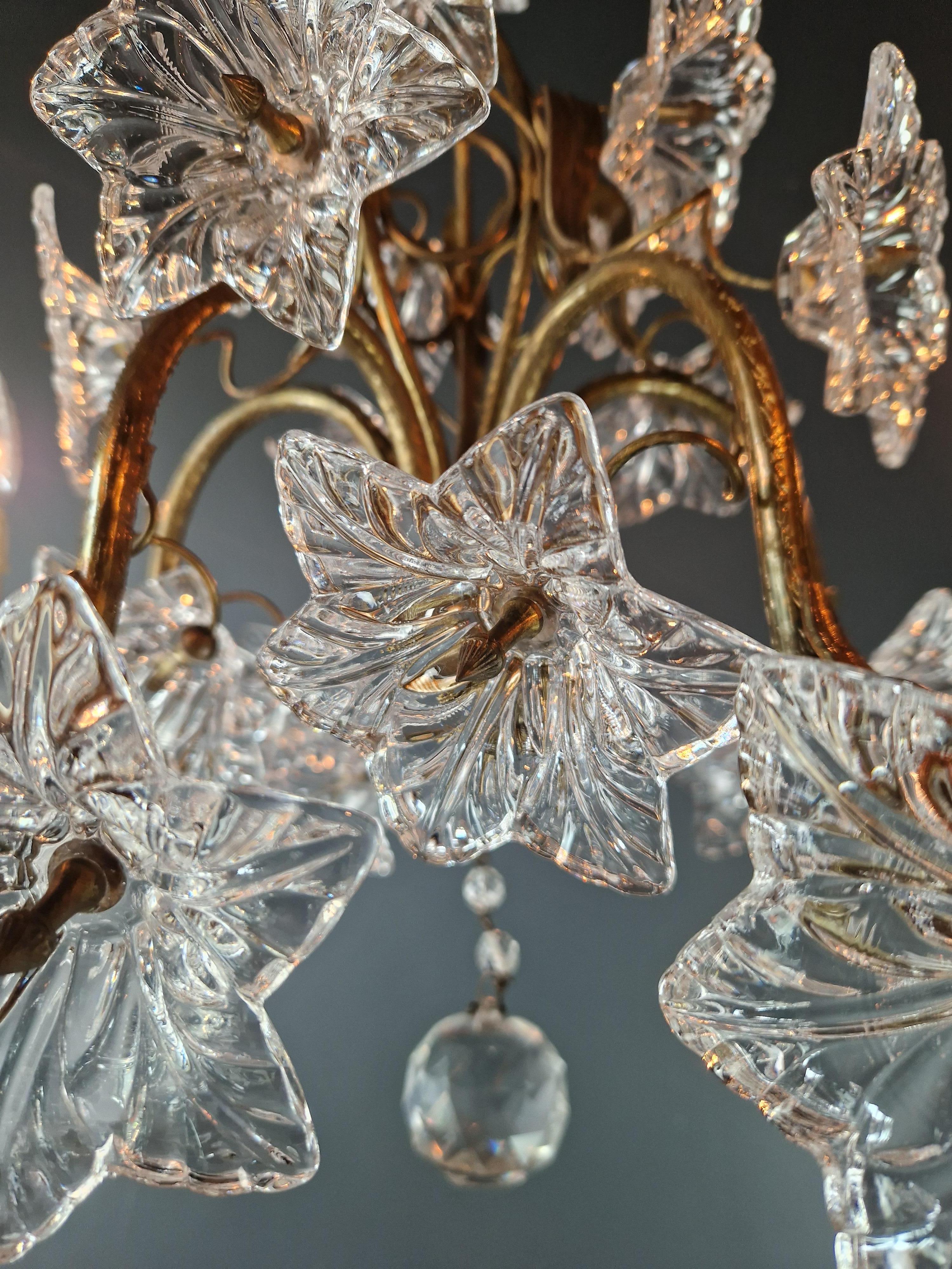 Lampadario Vintage Venice Lustre Antique Big Flower Glass Ottone in vendita 3