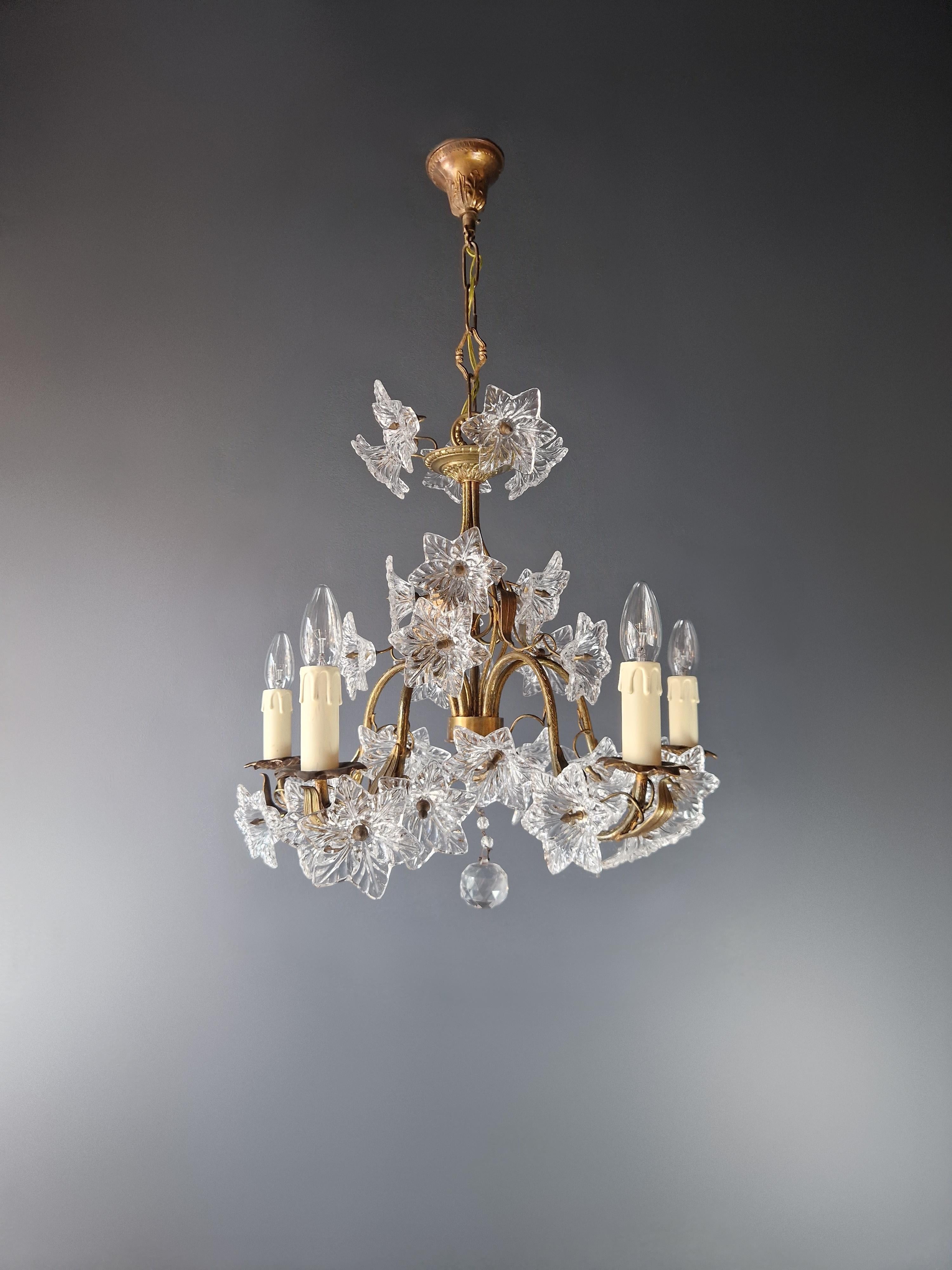 Lampadario Vintage Venice Lustre Antique Big Flower Glass Ottone in vendita 5