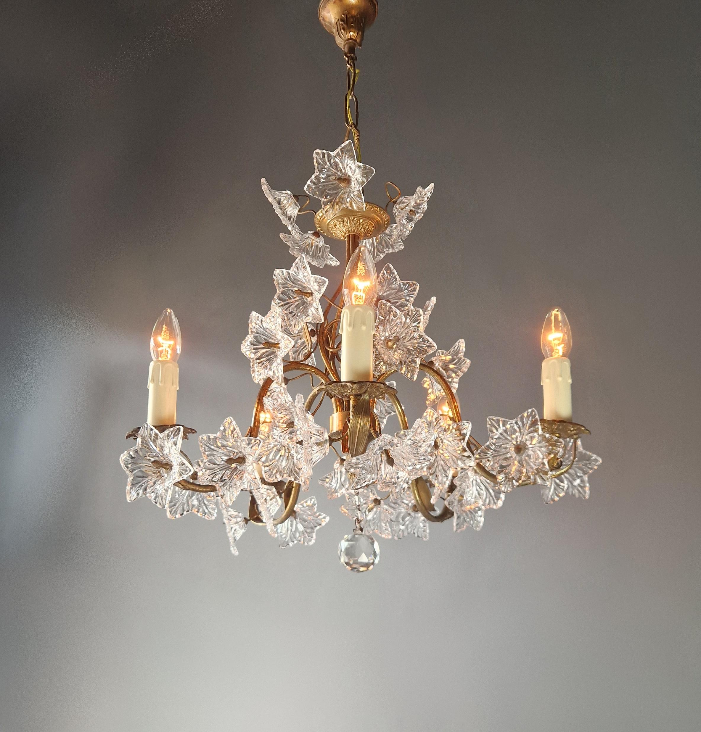 Estetismo Lampadario Vintage Venice Lustre Antique Big Flower Glass Ottone in vendita