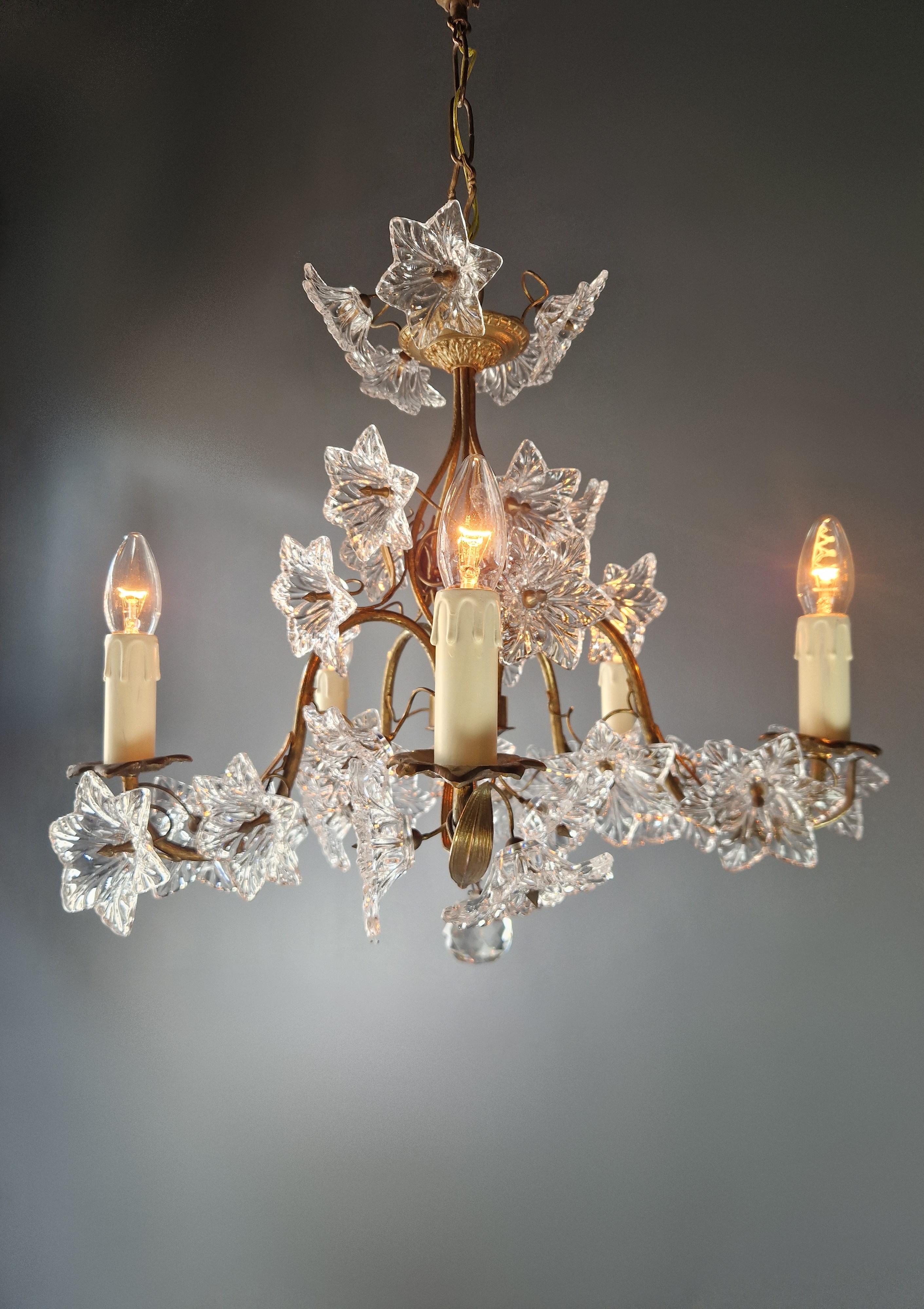 Annodato a mano Lampadario Vintage Venice Lustre Antique Big Flower Glass Ottone in vendita