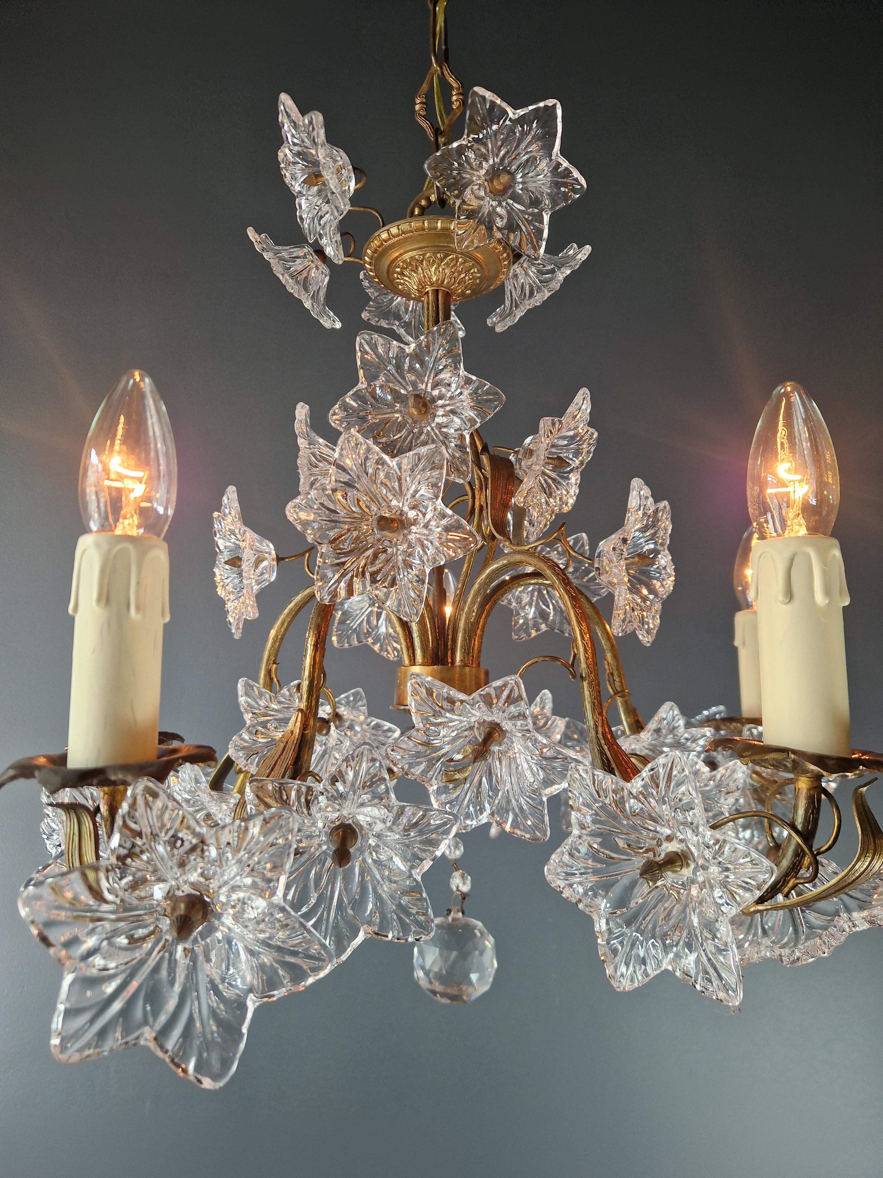 Lampadario Vintage Venice Lustre Antique Big Flower Glass Ottone in vendita 1