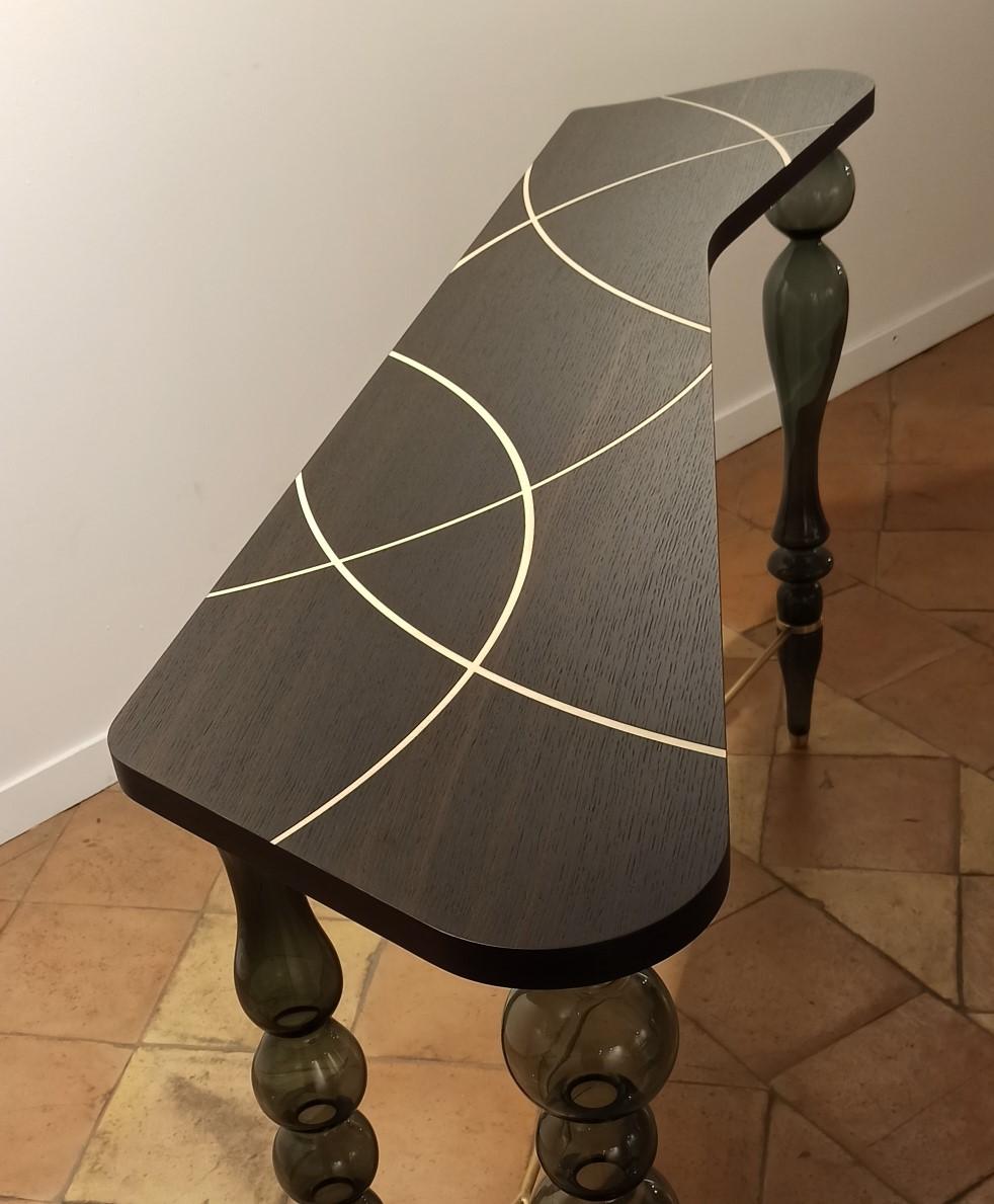 Italian Venice Wood and Glass Handmade Console by Giordano Viganò & Simone Crestani For Sale