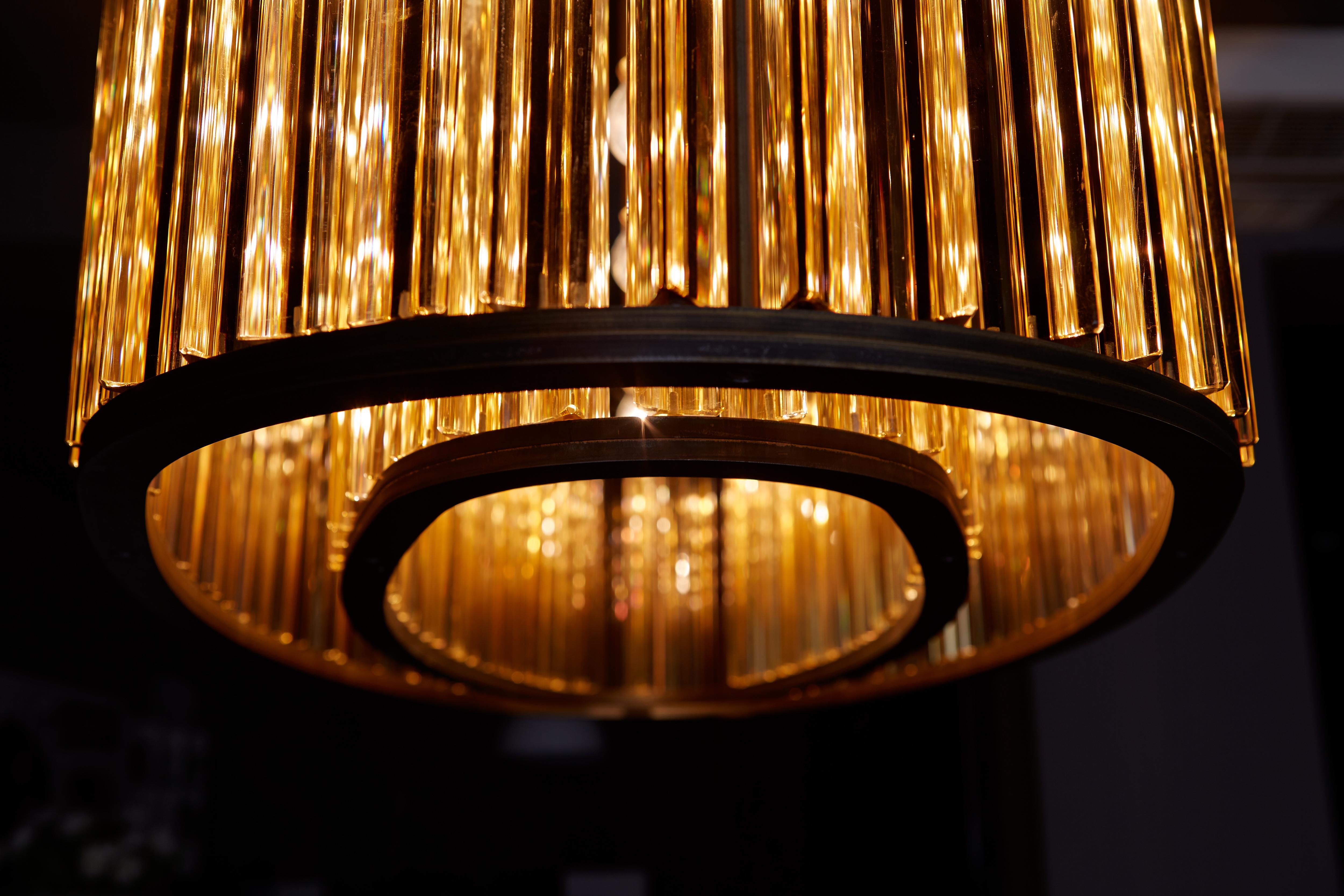 italien VeniceM Crown of Light, lampe suspendue elliptique en nickel noir mat, par Massimo Tonetto en vente