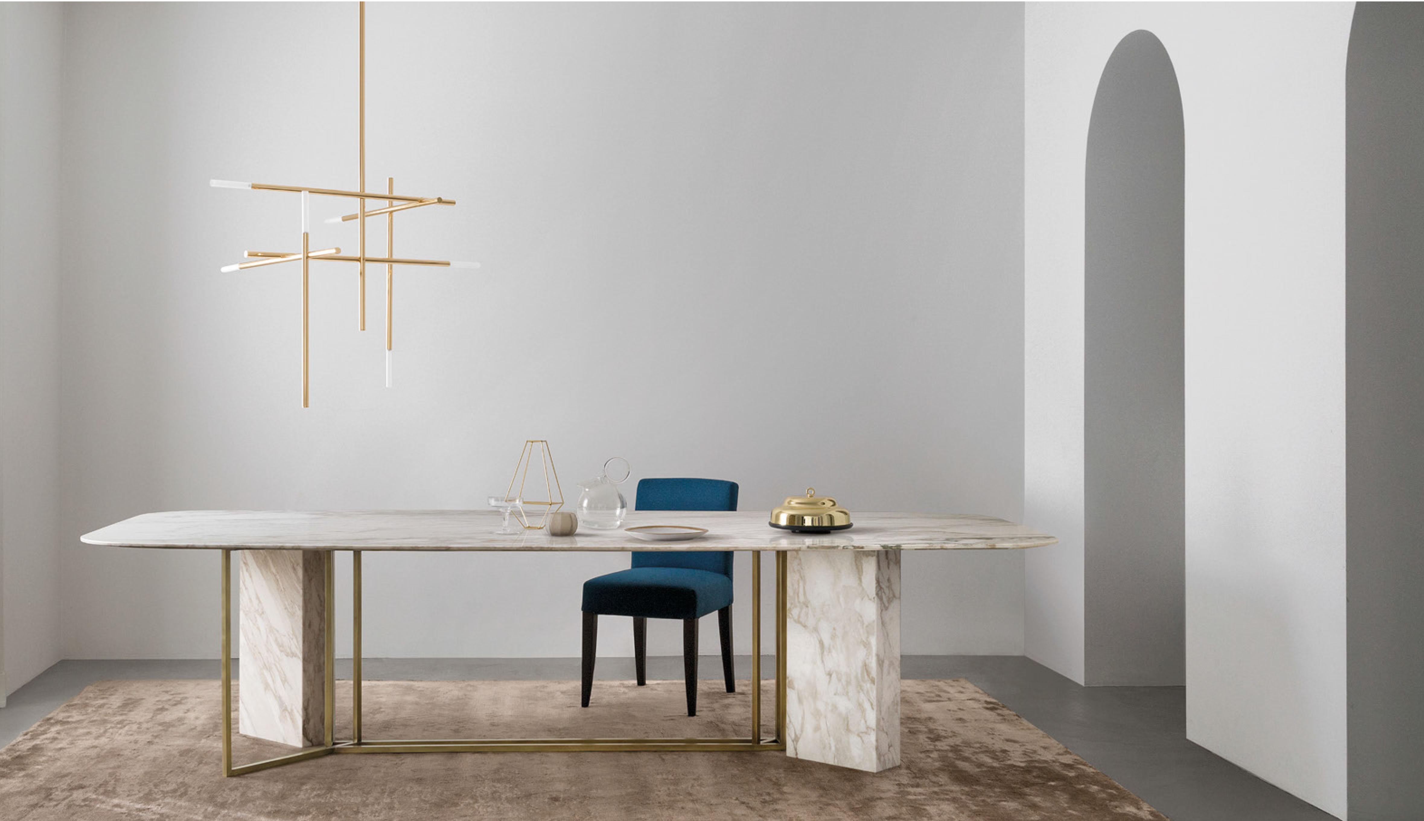 Suspended lamp with diffused light. Polished or matte black nickel, polished gold or light burnished brass structure and satinated glass diffusers. 
Specifications: 
Function: Suspension 
Location: Interior 
Light Emission: Diffused light
