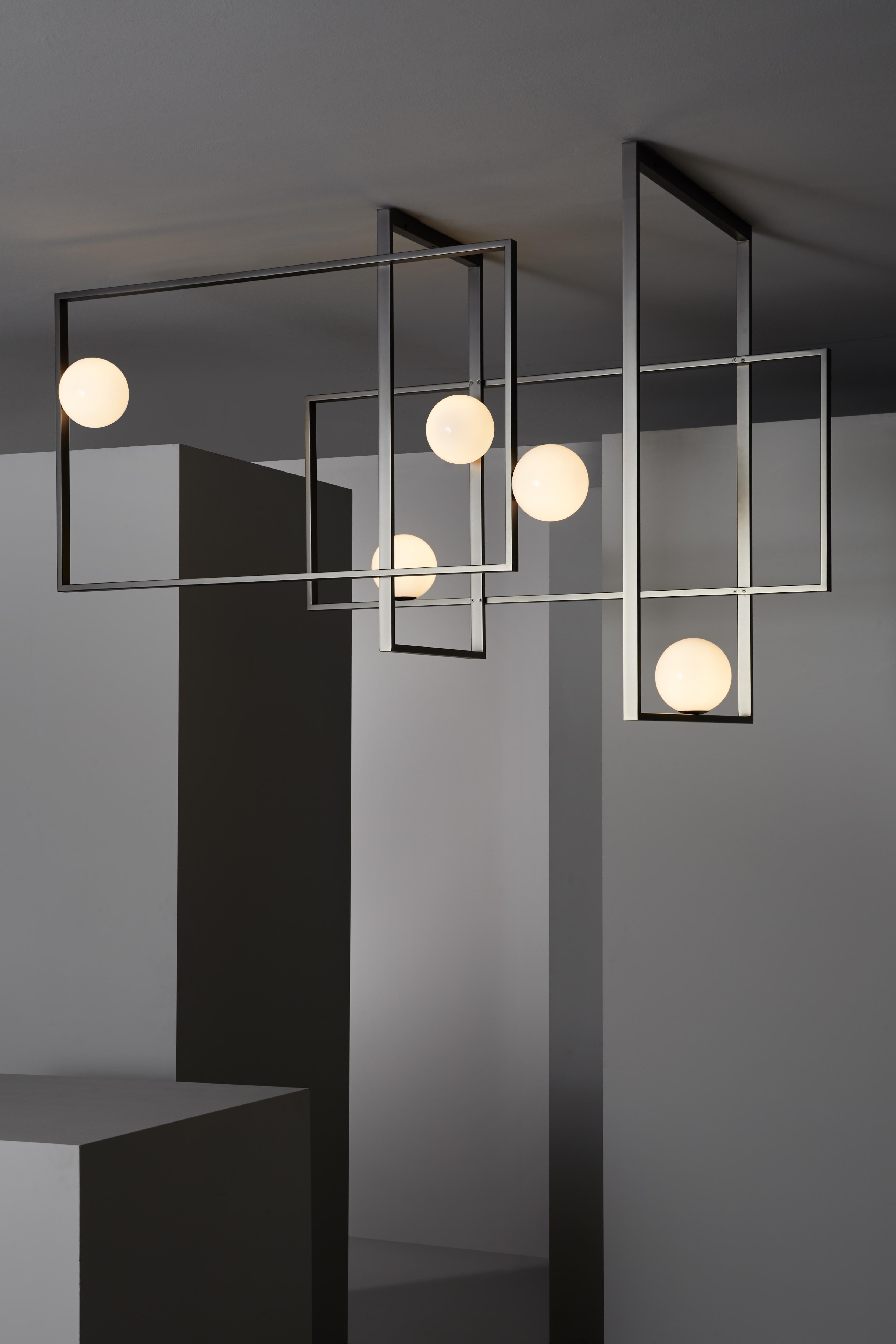 Italian VeniceM Mondrian Ceiling Light by Massimo Tonetto in Glass and Metal For Sale
