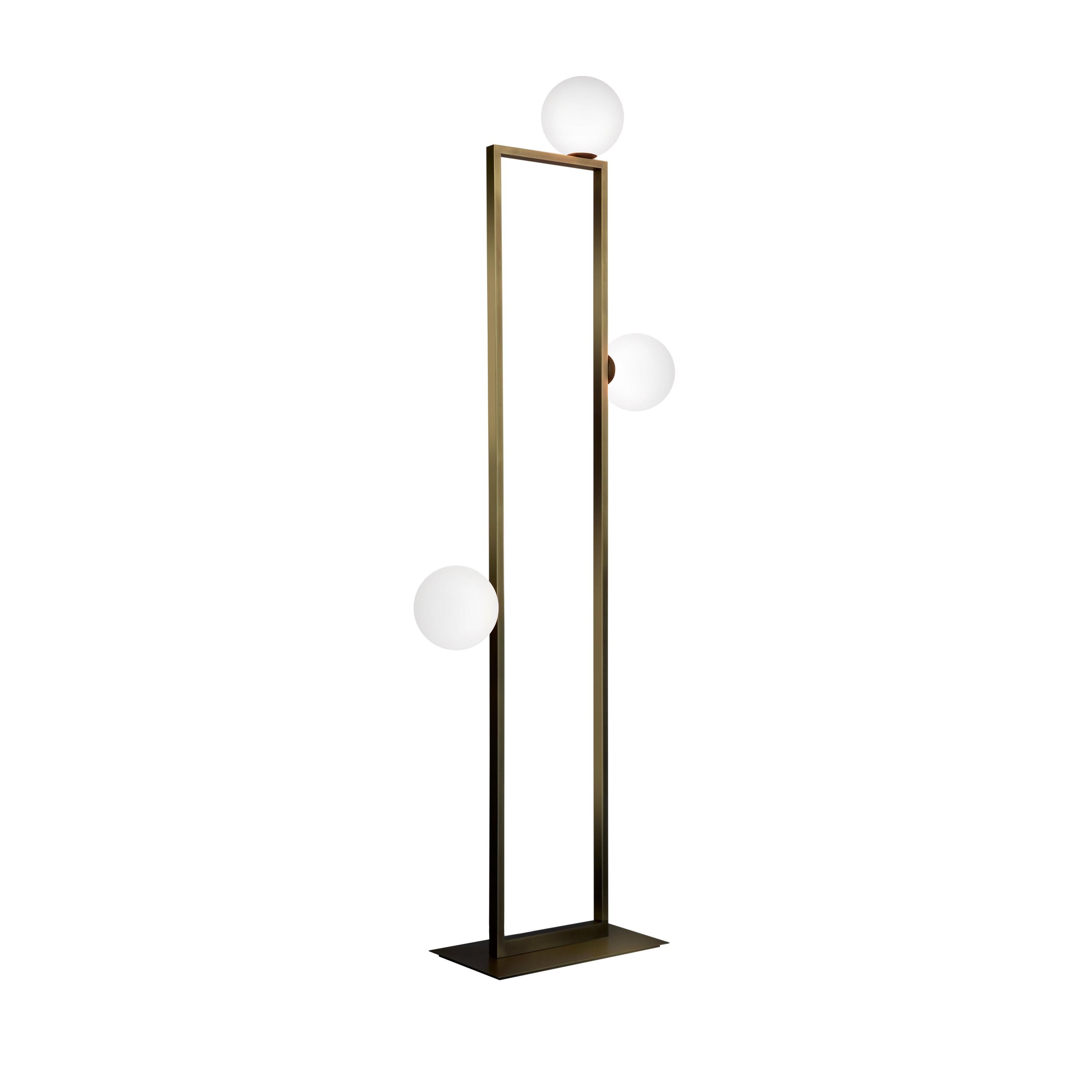 For Sale: Yellow (Burnished Natural Brass) VeniceM Mondrian Floor Light by Massimo Tonetto in Glass and Metal